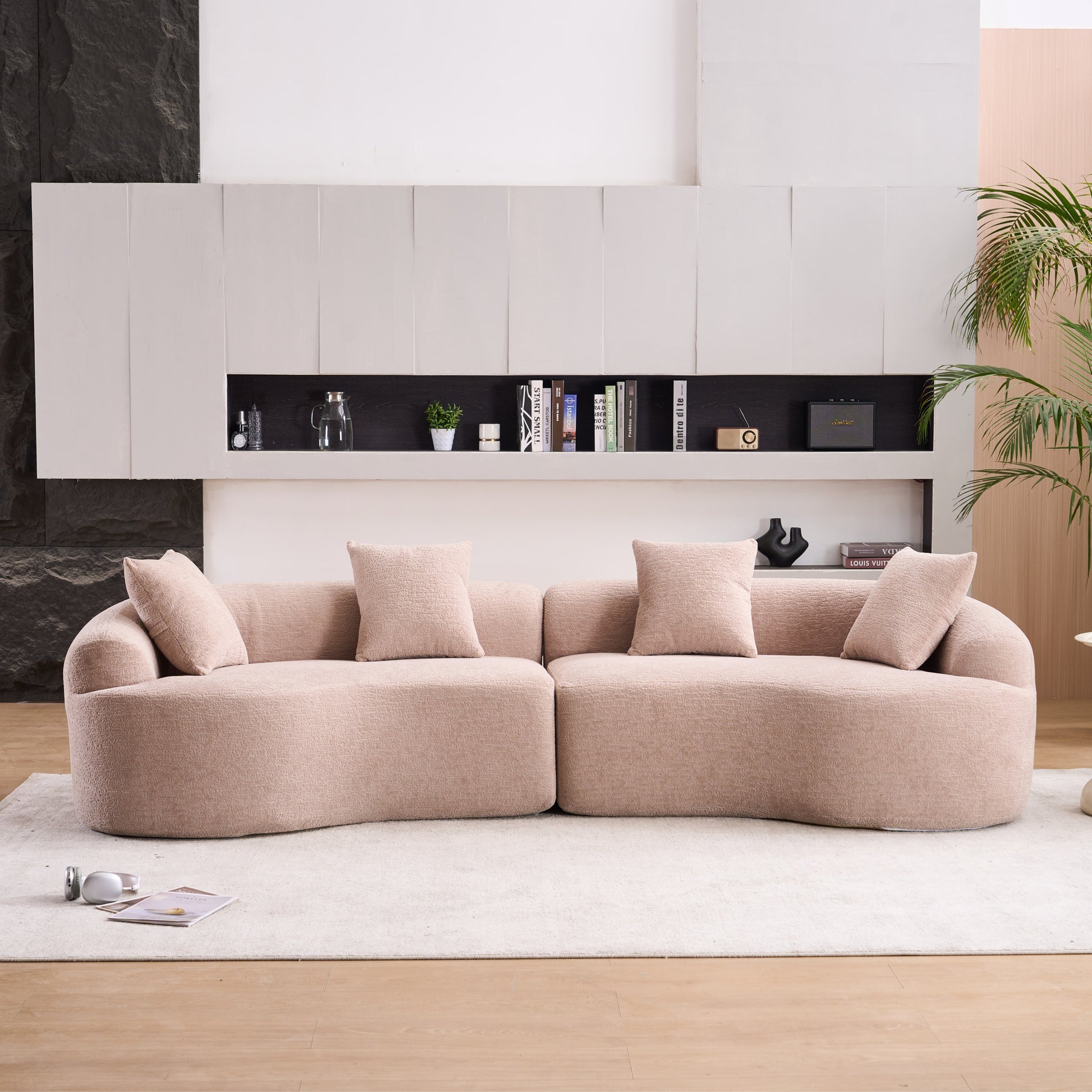 Chenille Spring-Core Compression Sofa — 4-Seat, 110"W — Beige