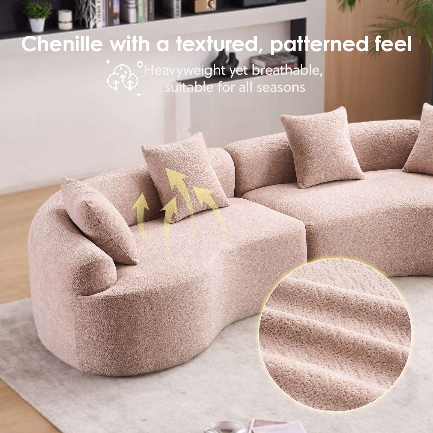 Chenille Spring-Core Compression Sofa — 4-Seat, 110"W — Beige