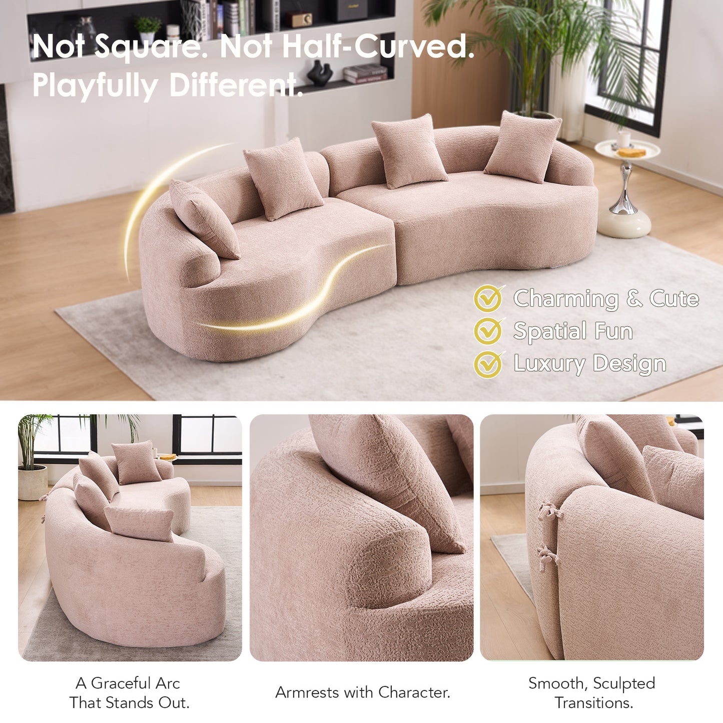Chenille Spring-Core Compression Sofa — 4-Seat, 110"W — Beige
