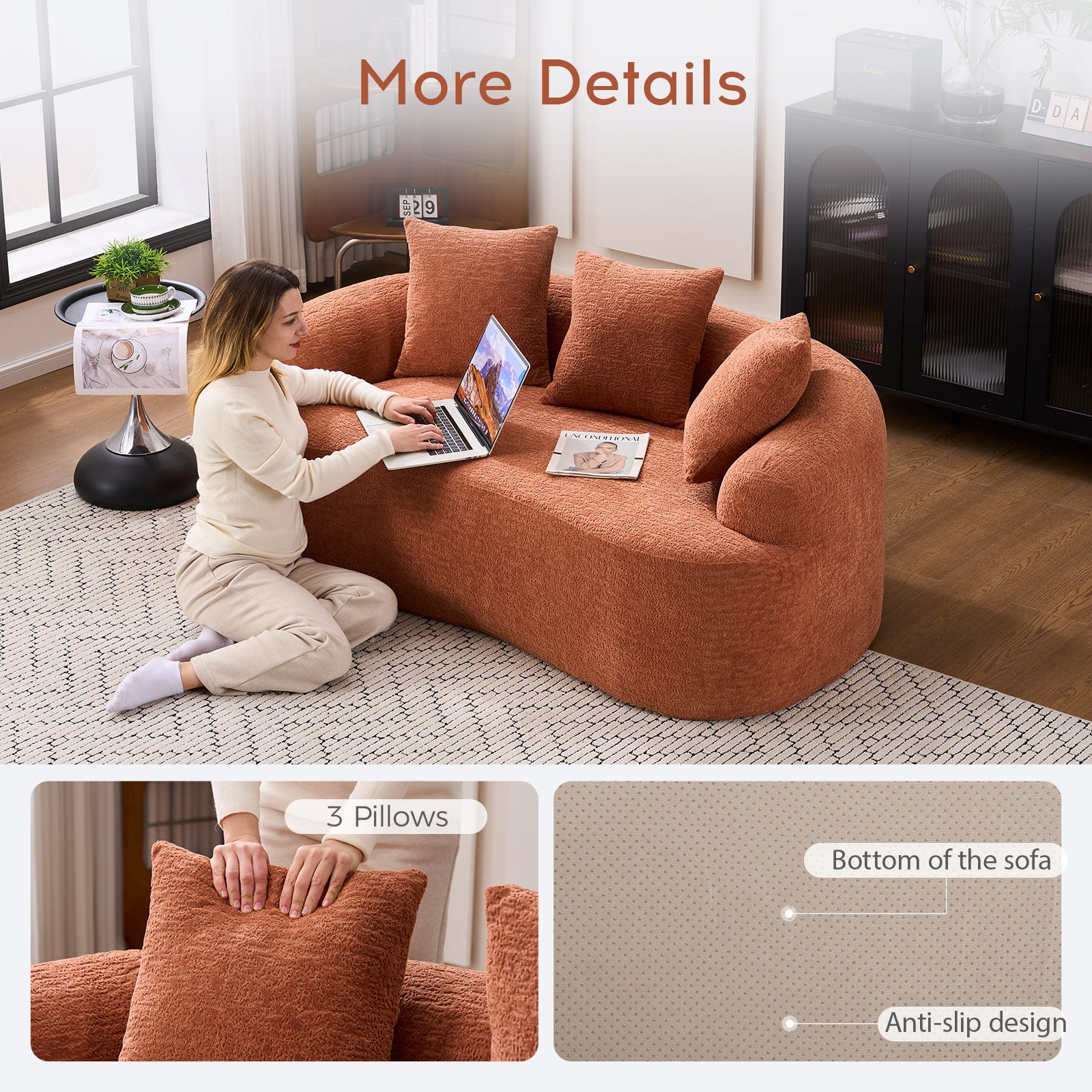 Chenille Compression Loveseat — 2-Seat, 67"W — Coral