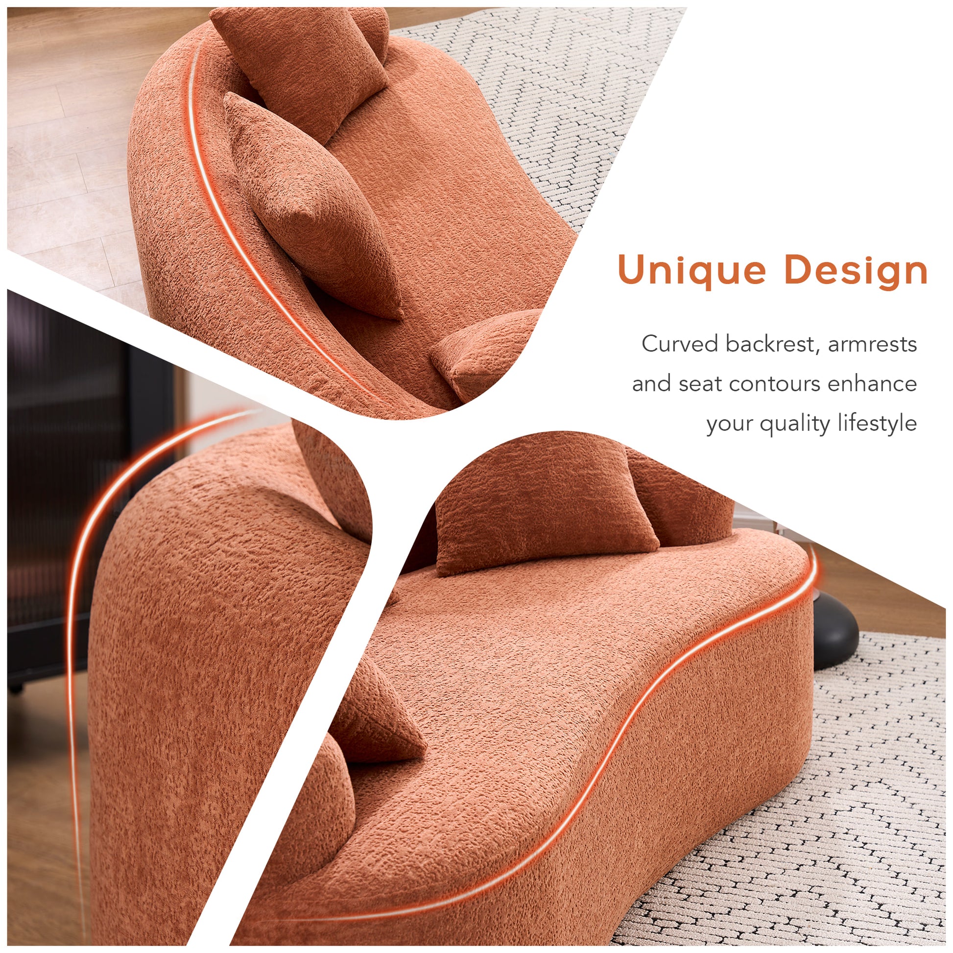 Chenille Compression Loveseat — 2-Seat, 67"W — Coral