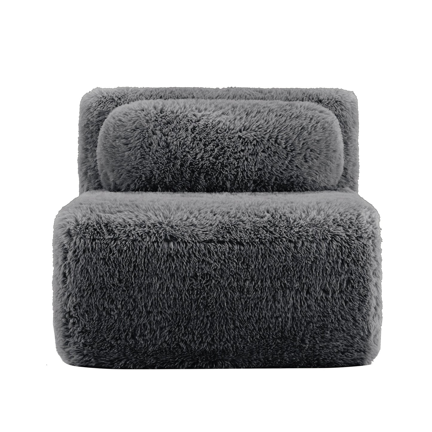 Dark grey plush boneless accent chair, front view on a white background — Dark Grey