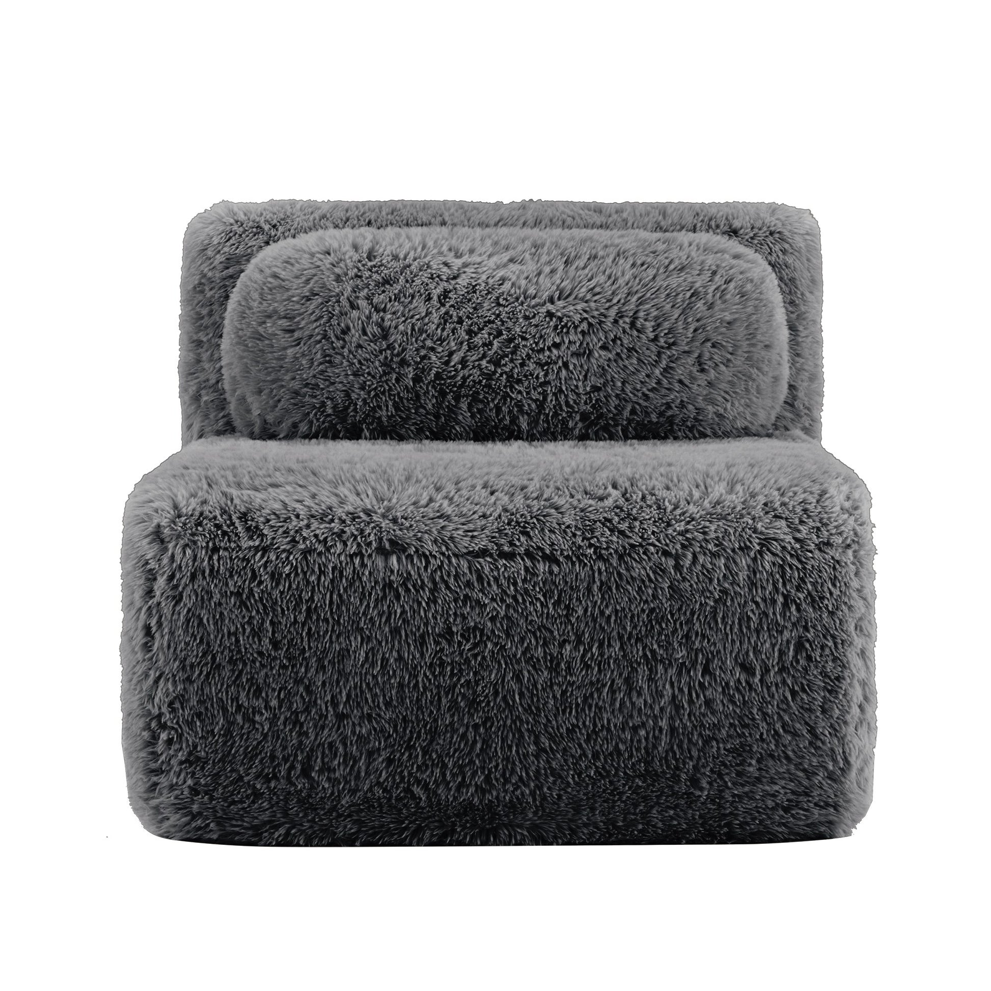 Dark grey plush boneless accent chair, front view on a white background — Dark Grey