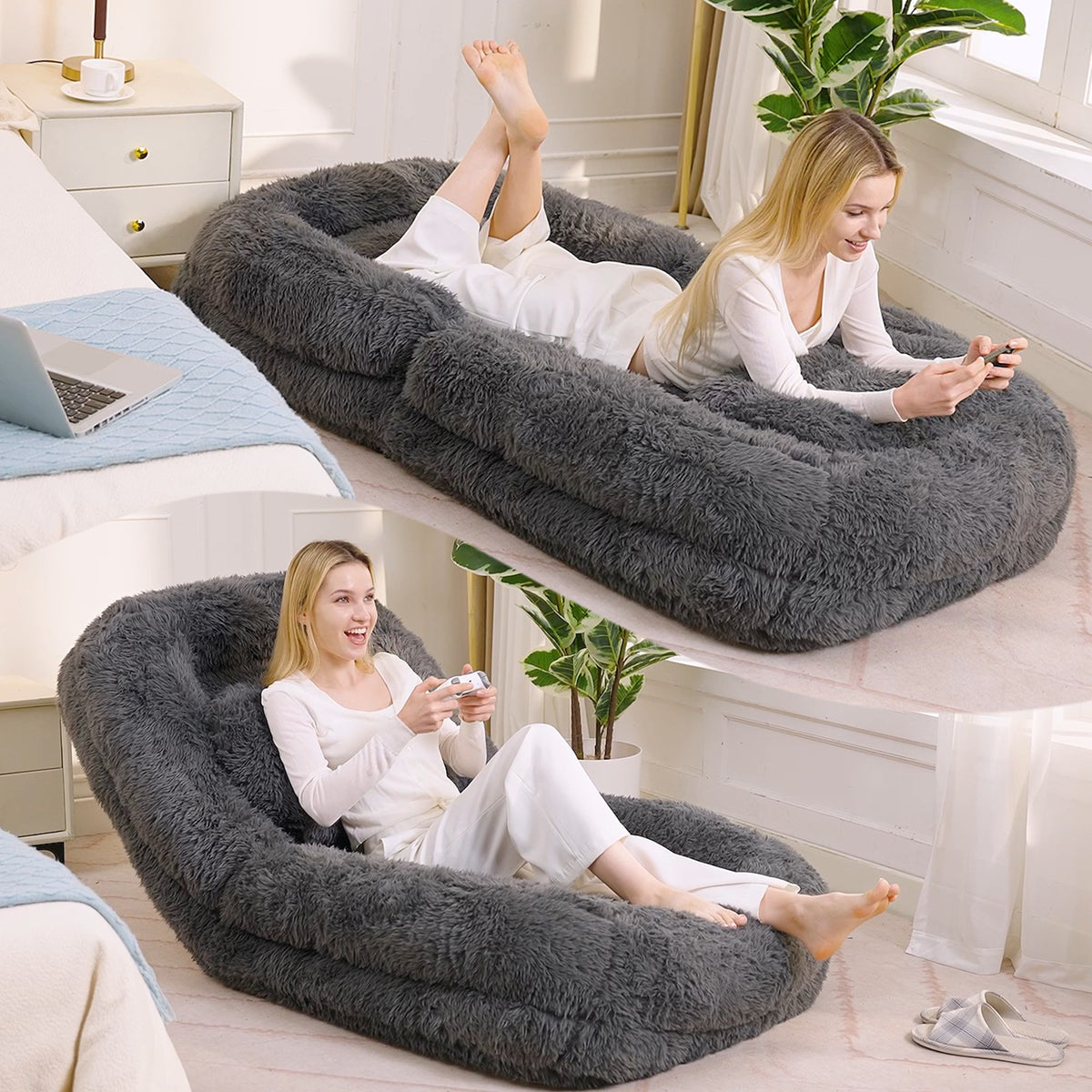 Plush Boneless Couch — 1-Seat — Dark Gray