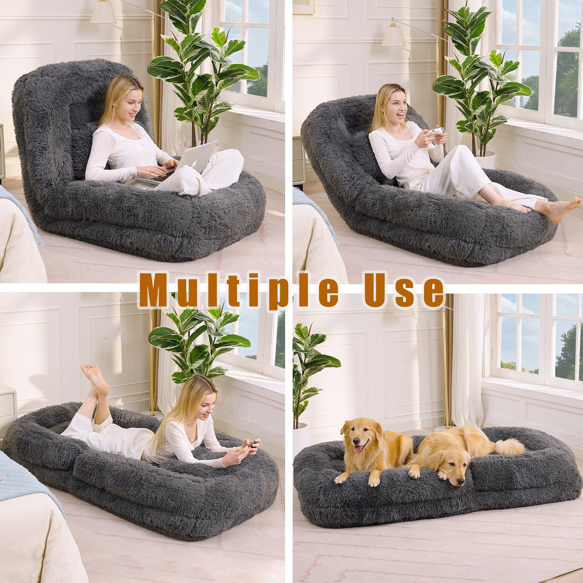 Plush Boneless Couch — 1-Seat — Dark Gray