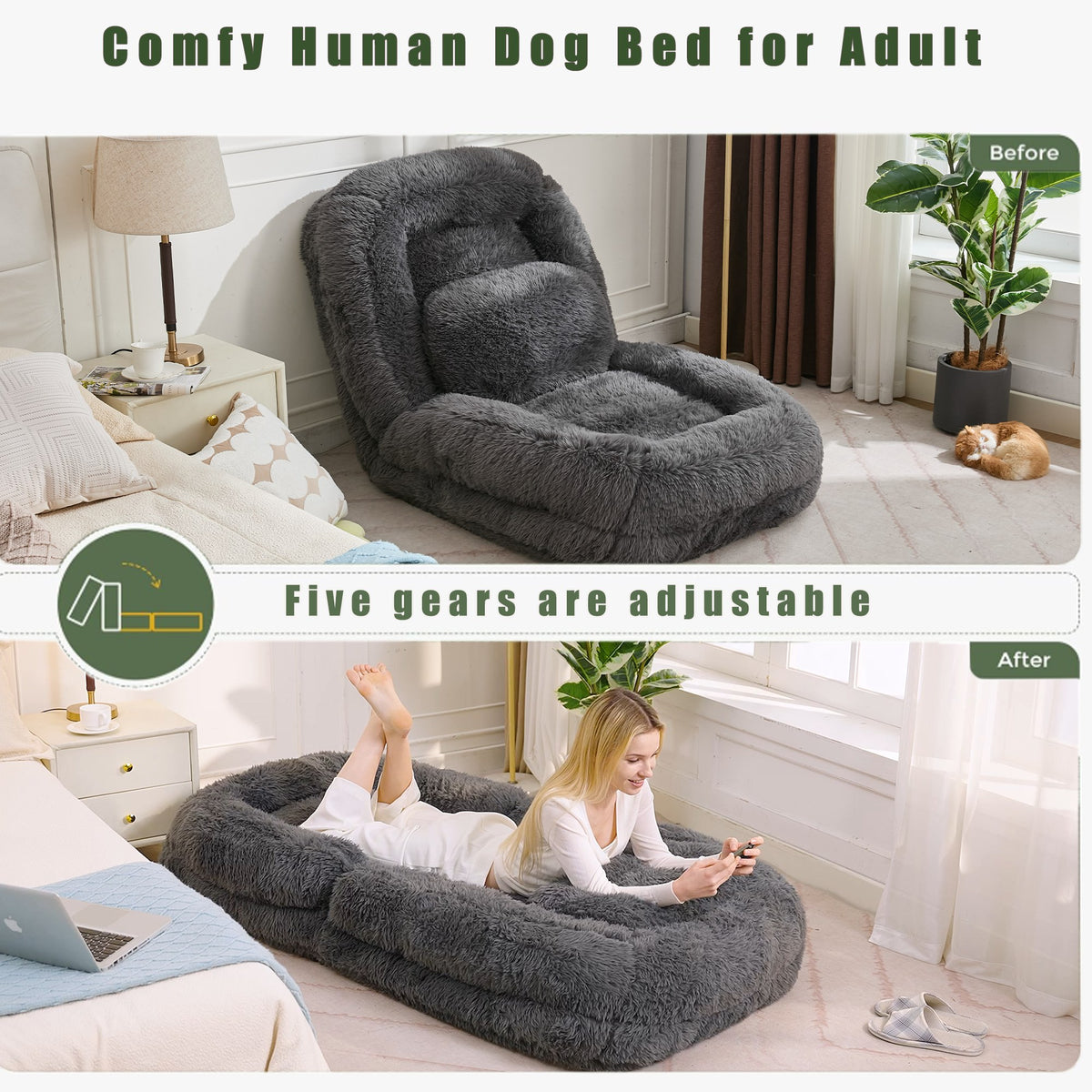 Plush Boneless Couch — 1-Seat — Dark Gray