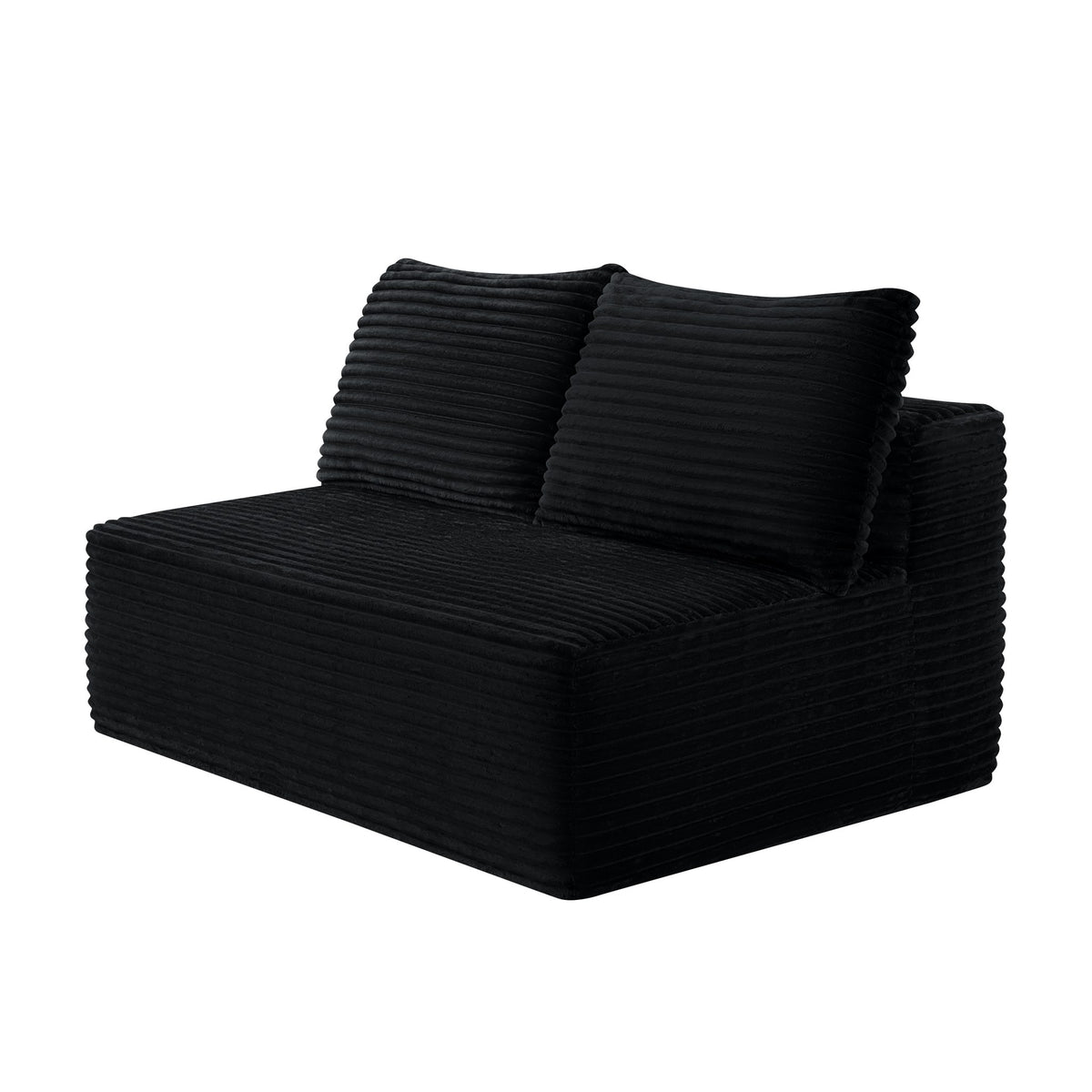 Black plush boneless loveseat, angled view on a white background — Black