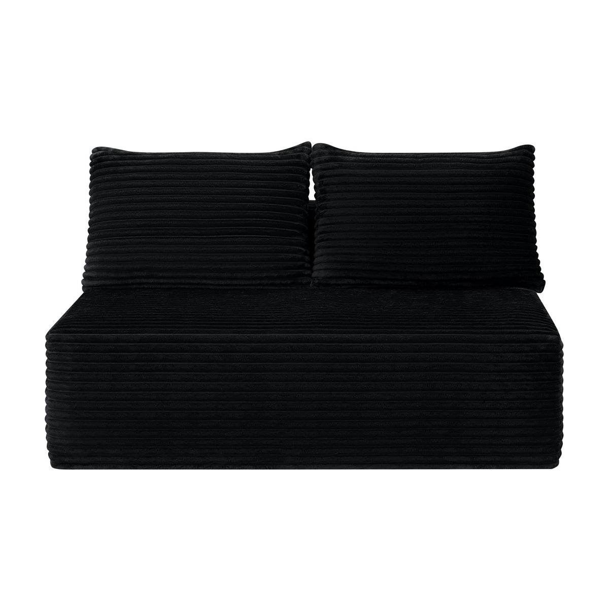 Black plush boneless loveseat, front view — Black
