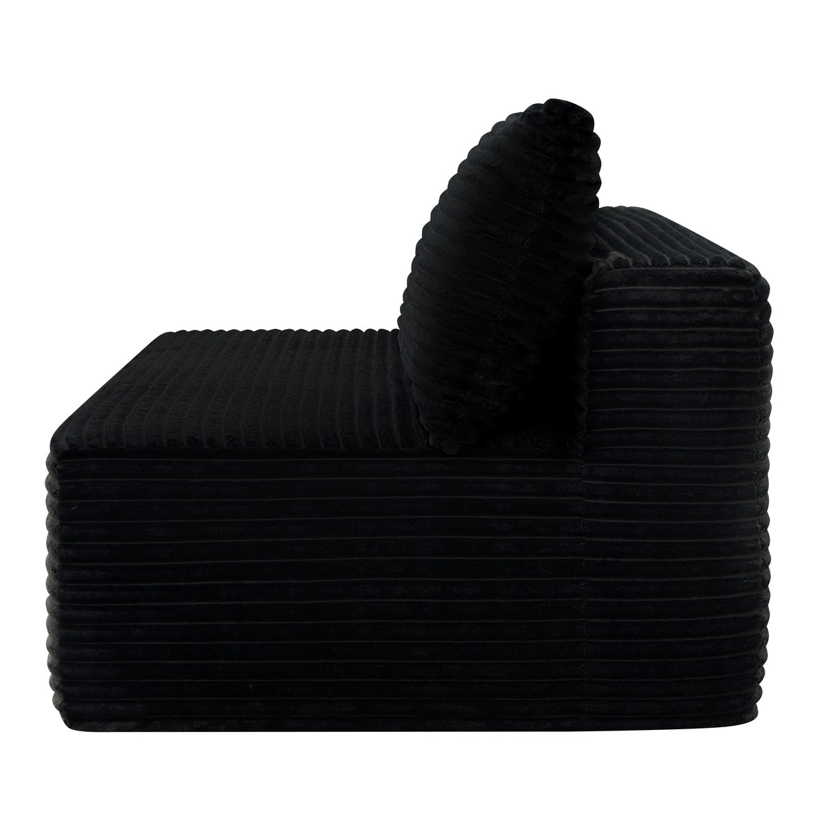 Black plush boneless loveseat, side view — Black