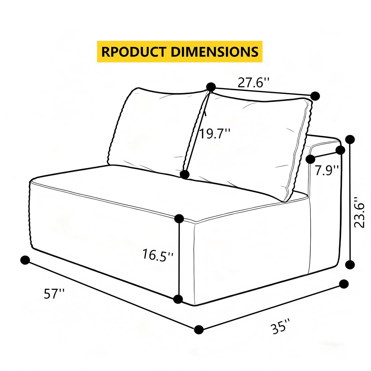Plush Boneless Loveseat, 2-Seat dimensions — dimensions