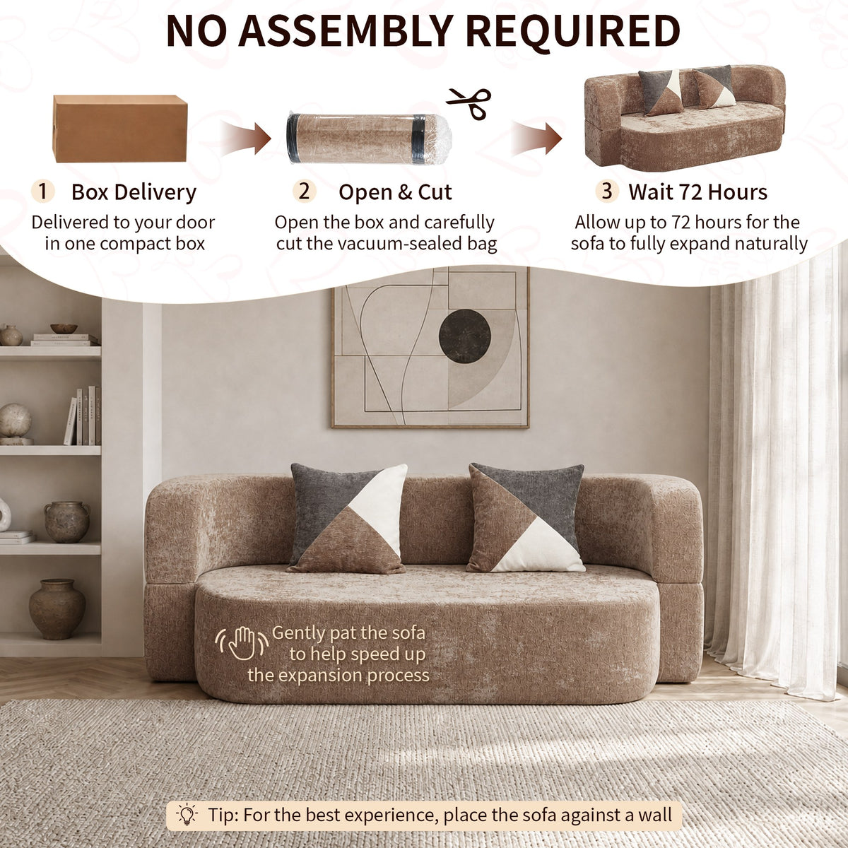 Plush Boneless Sofa Bed — 2-Seat — Beige