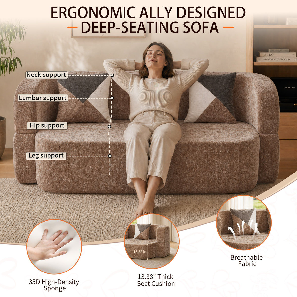 Plush Boneless Sofa Bed — 2-Seat — Beige