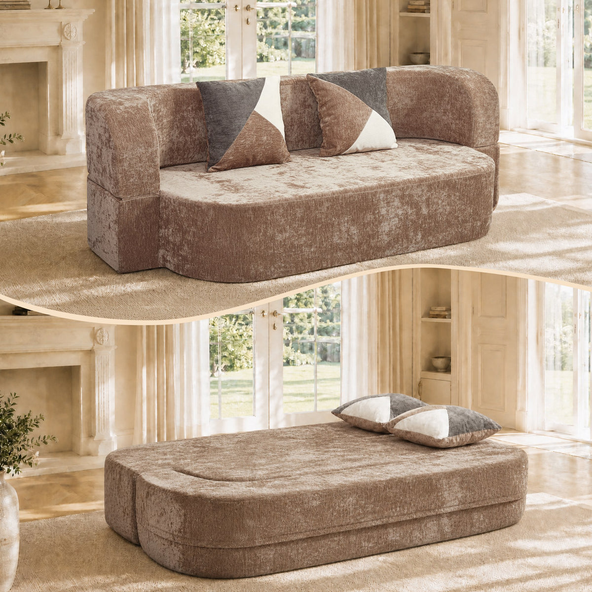Plush Boneless Sofa Bed — 2-Seat — Beige