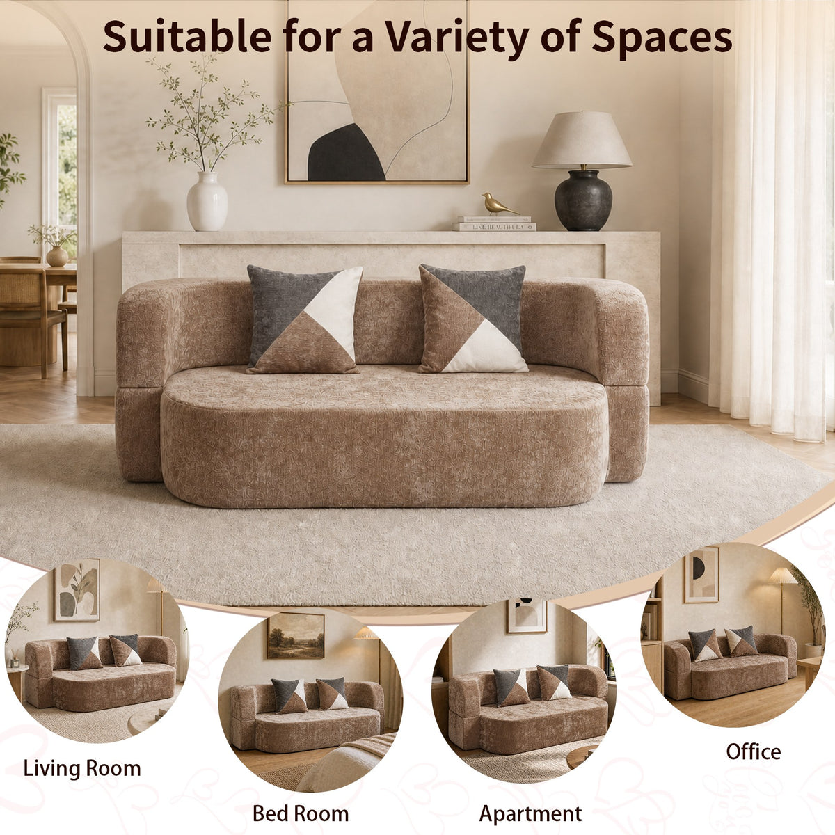 Plush Boneless Sofa Bed — 2-Seat — Beige