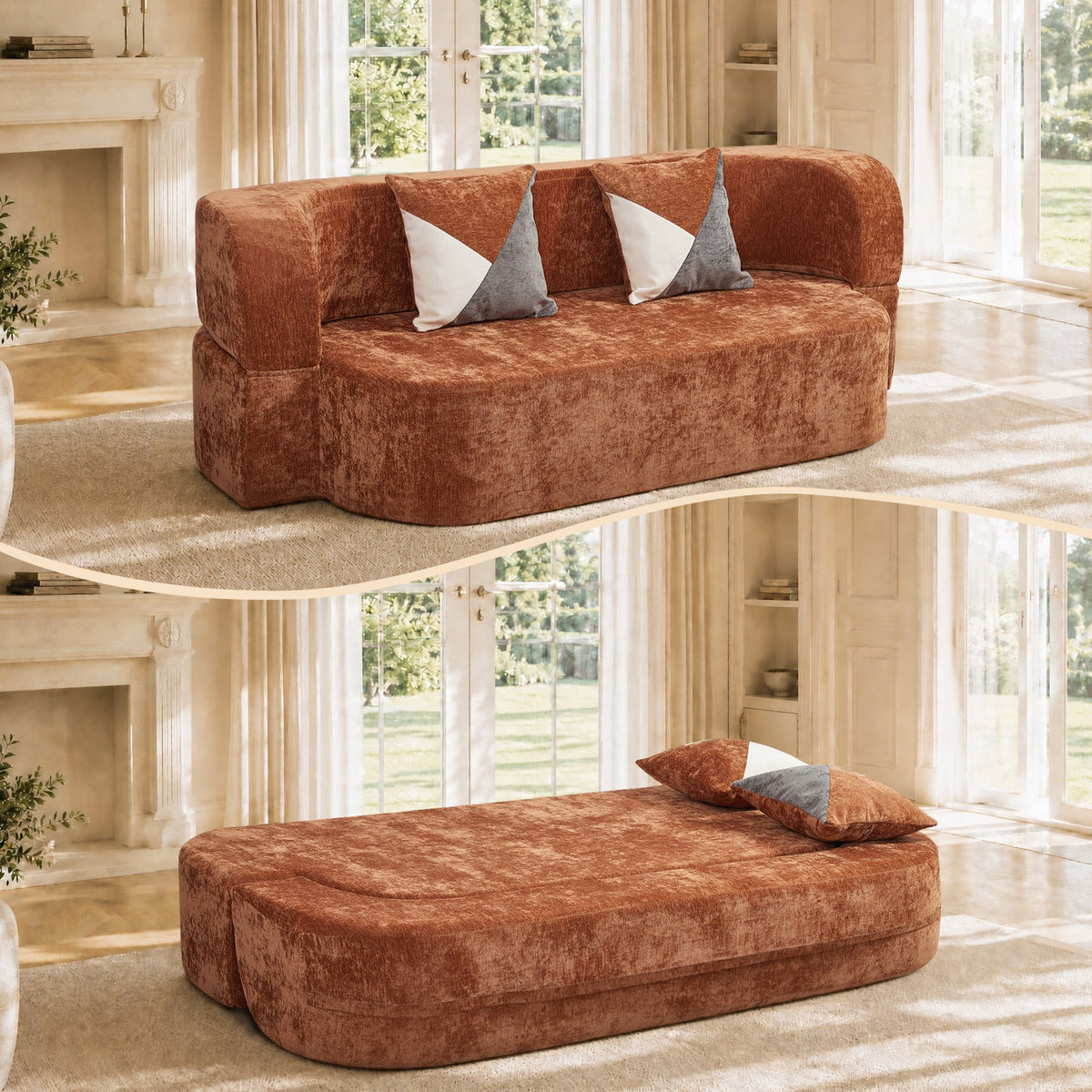 Plush Boneless Sofa Bed — 2-Seat — Brown