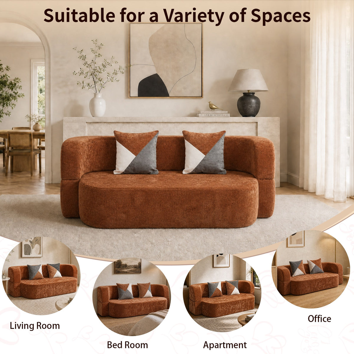 Plush Boneless Sofa Bed — 2-Seat — Brown