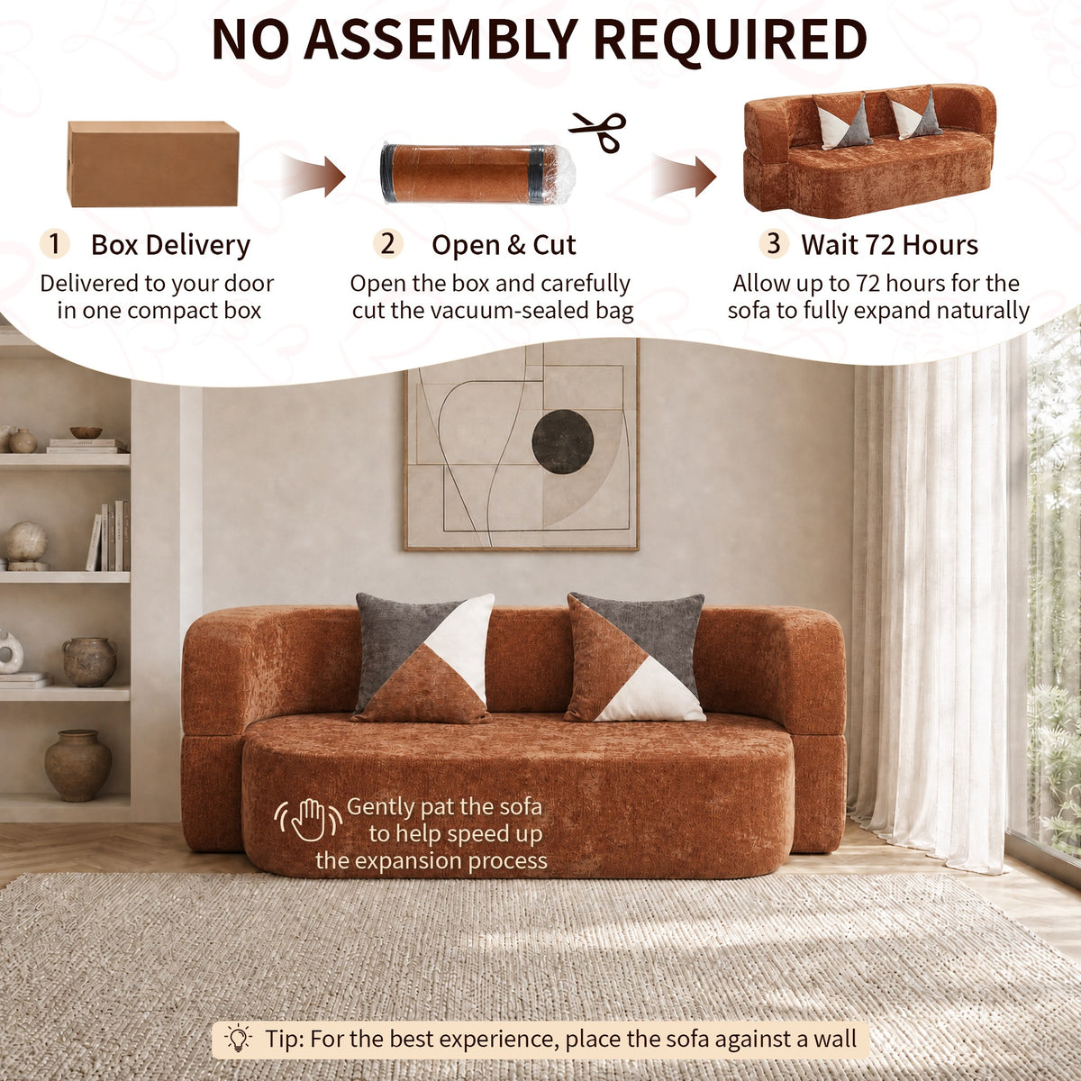Plush Boneless Sofa Bed — 2-Seat — Brown