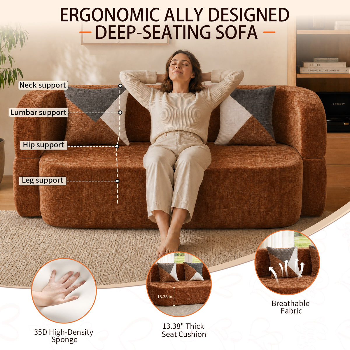 Plush Boneless Sofa Bed — 2-Seat — Brown