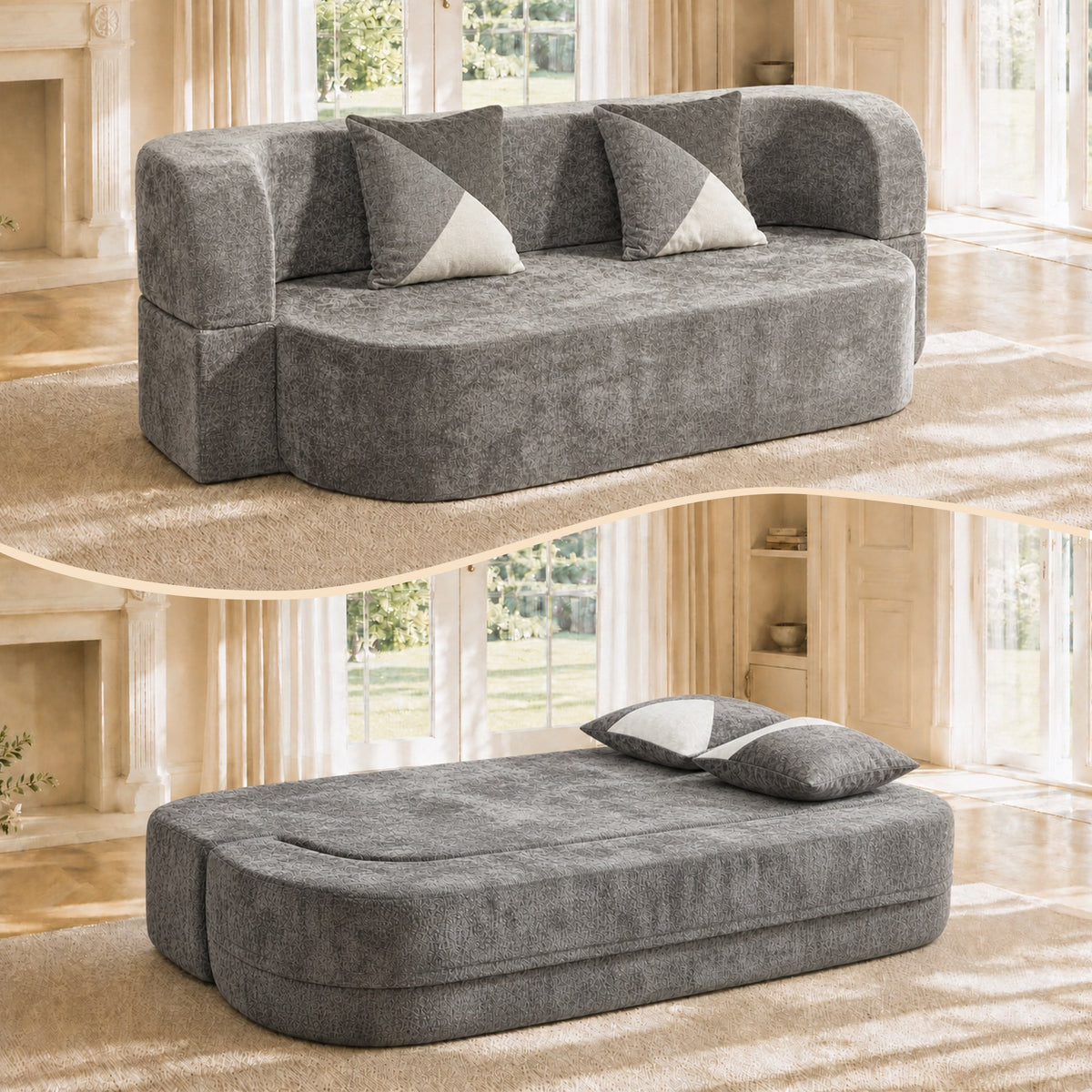 Plush Boneless Sofa Bed — 2-Seat — Charcoal Grey