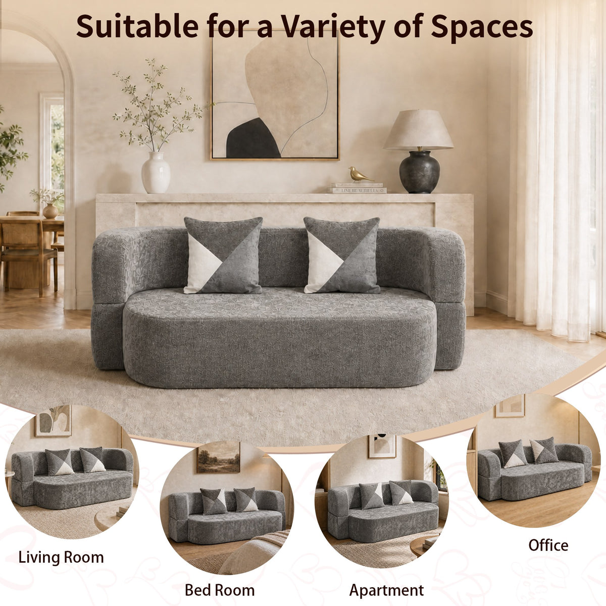 Plush Boneless Sofa Bed — 2-Seat — Charcoal Grey