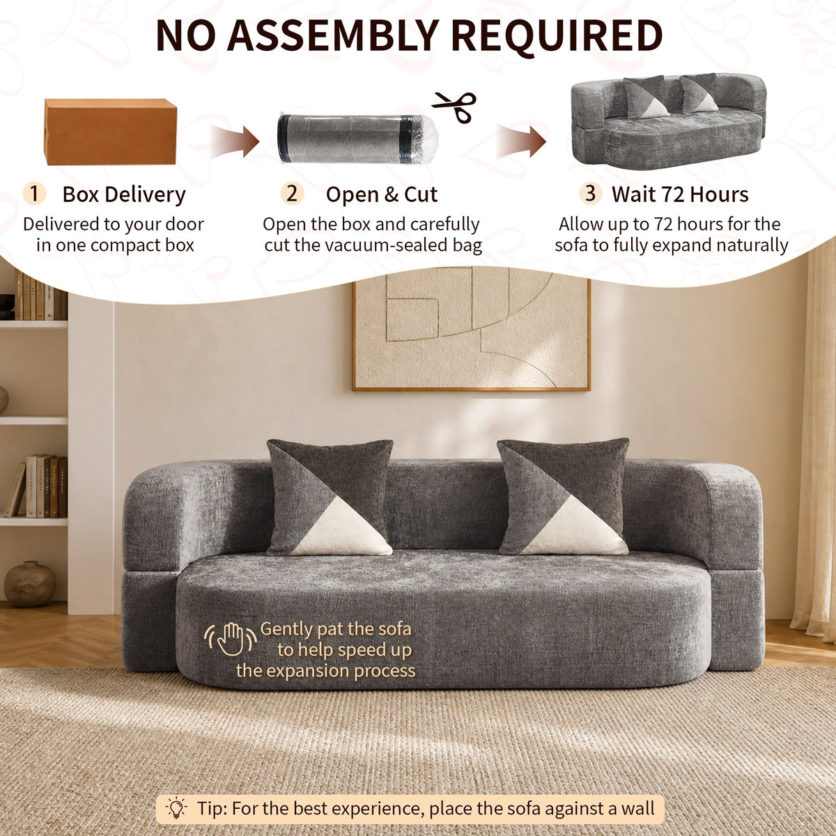 Plush Boneless Sofa Bed — 2-Seat — Charcoal Grey