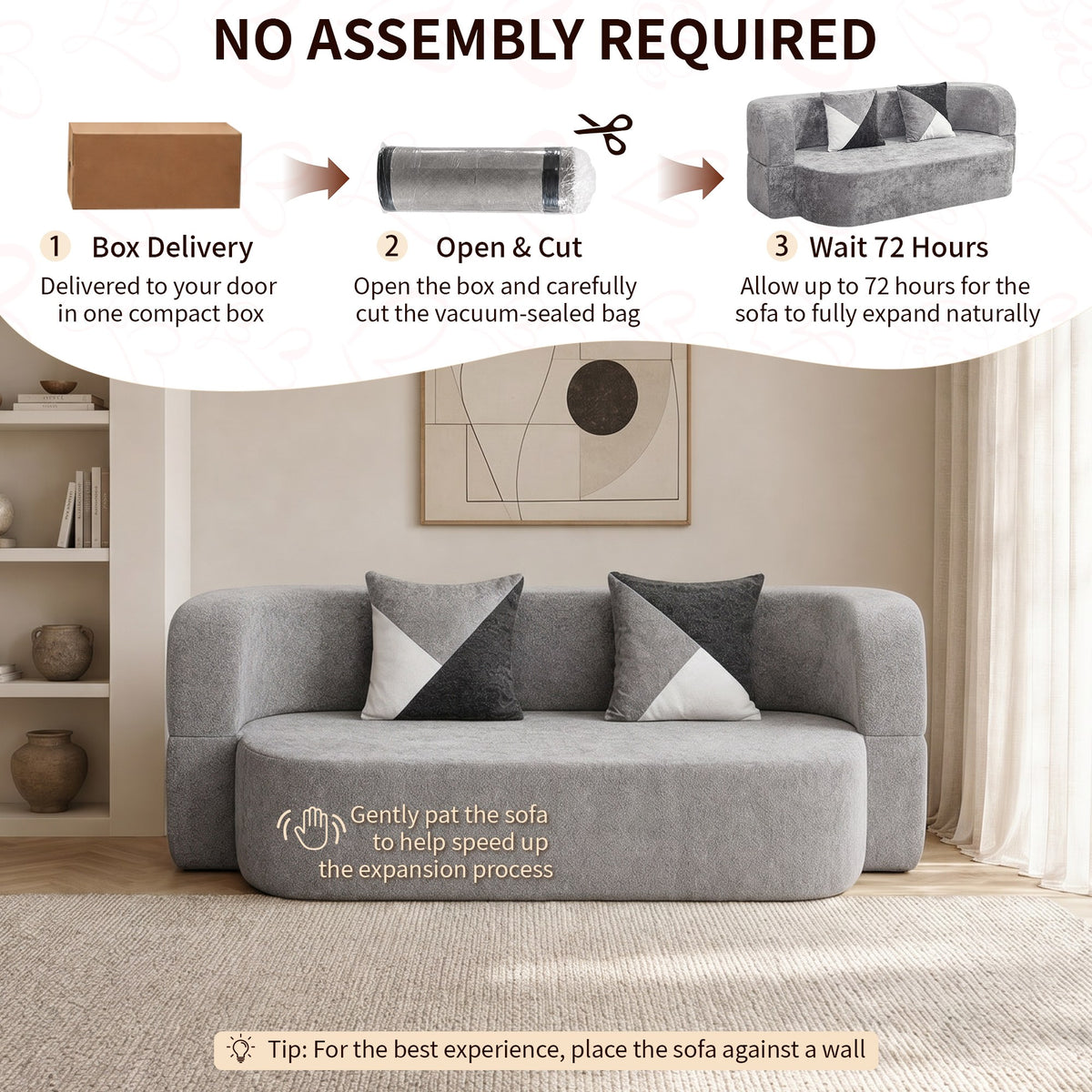 Plush Boneless Sofa Bed — 2-Seat — Silver + Grey