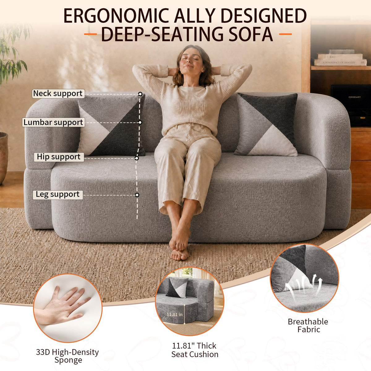 Plush Boneless Sofa Bed — 2-Seat — Silver + Grey