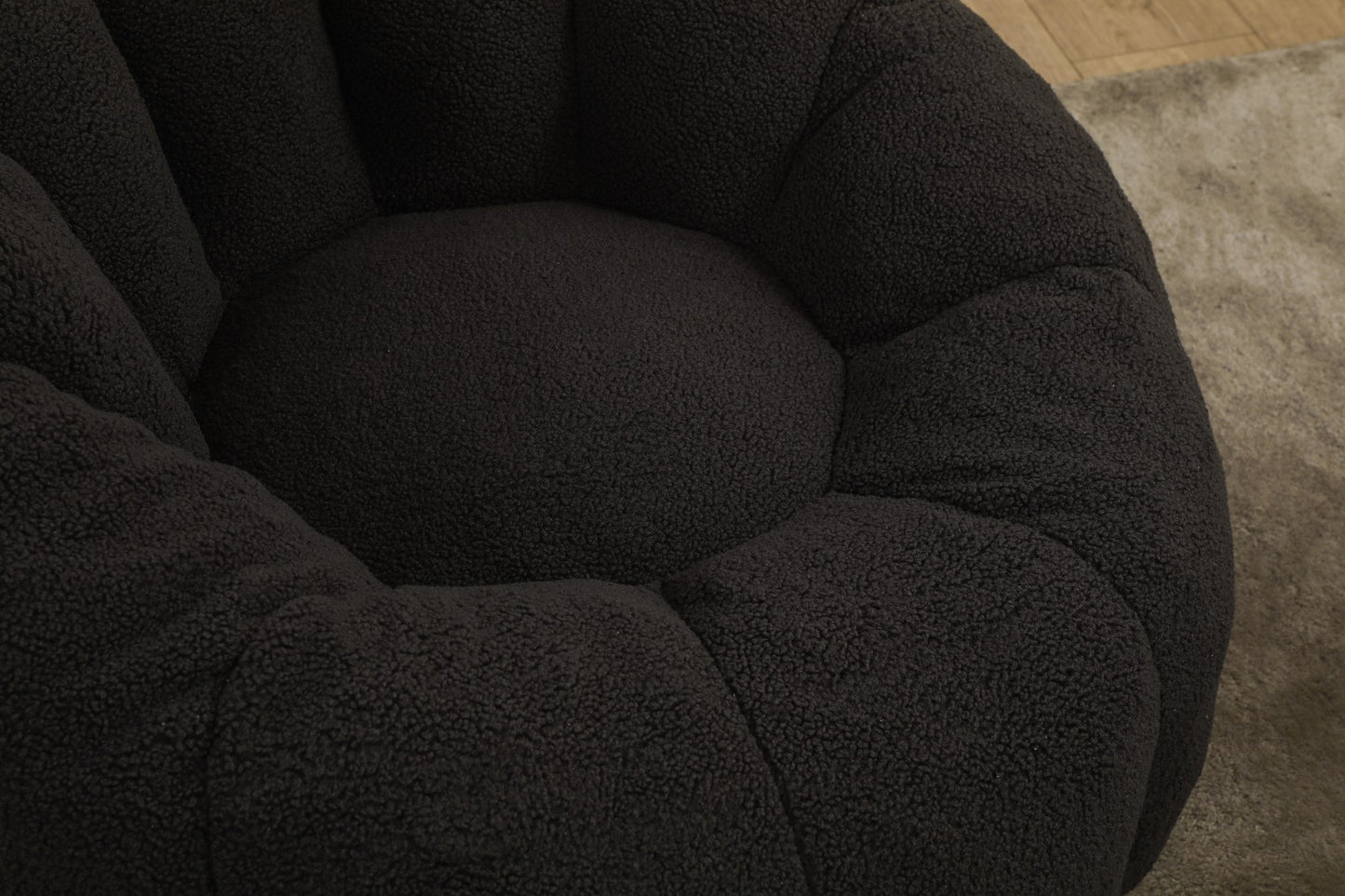 Close-up of the charcoal teddy fleece backrest and rolled edge — Dark Gray / 1-Seat