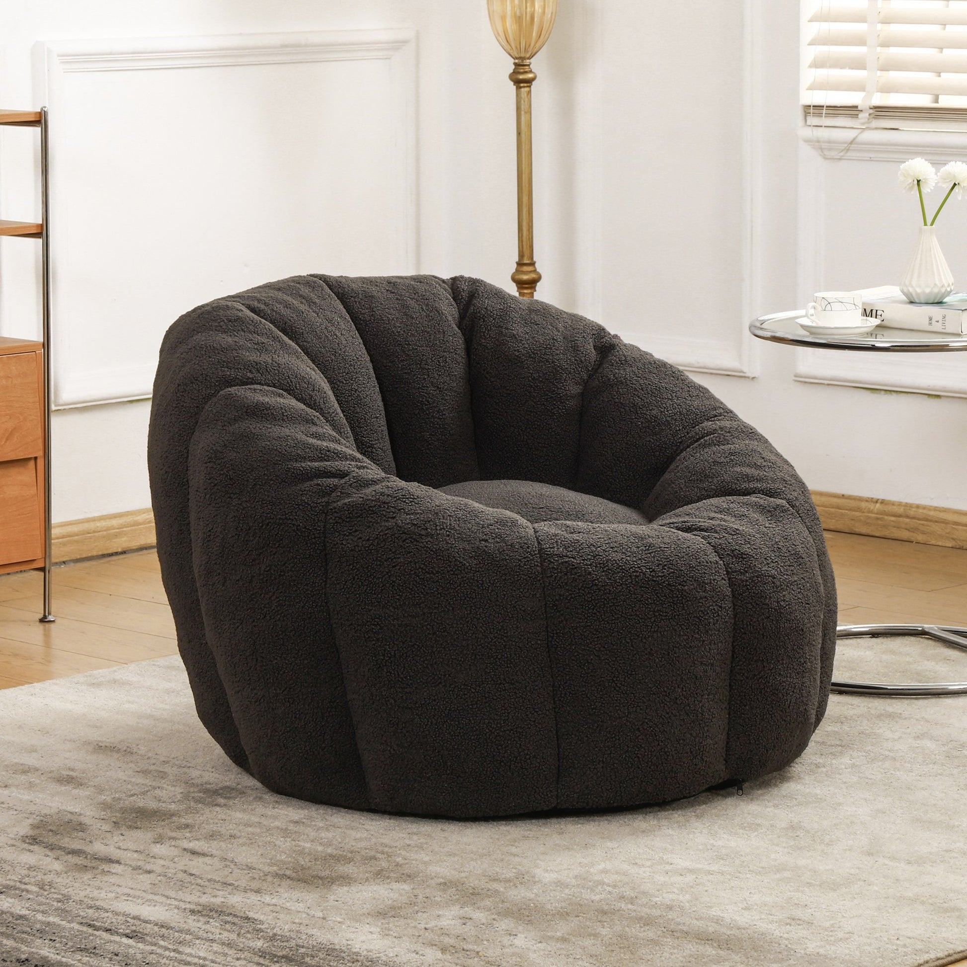 Charcoal teddy fleece accent chair beside a side table, chair only — Dark Gray / 1-Seat
