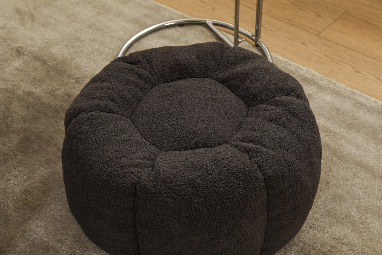 Top view of the matching charcoal teddy fleece ottoman — Dark Gray / 1-Seat + 1 Ottoman