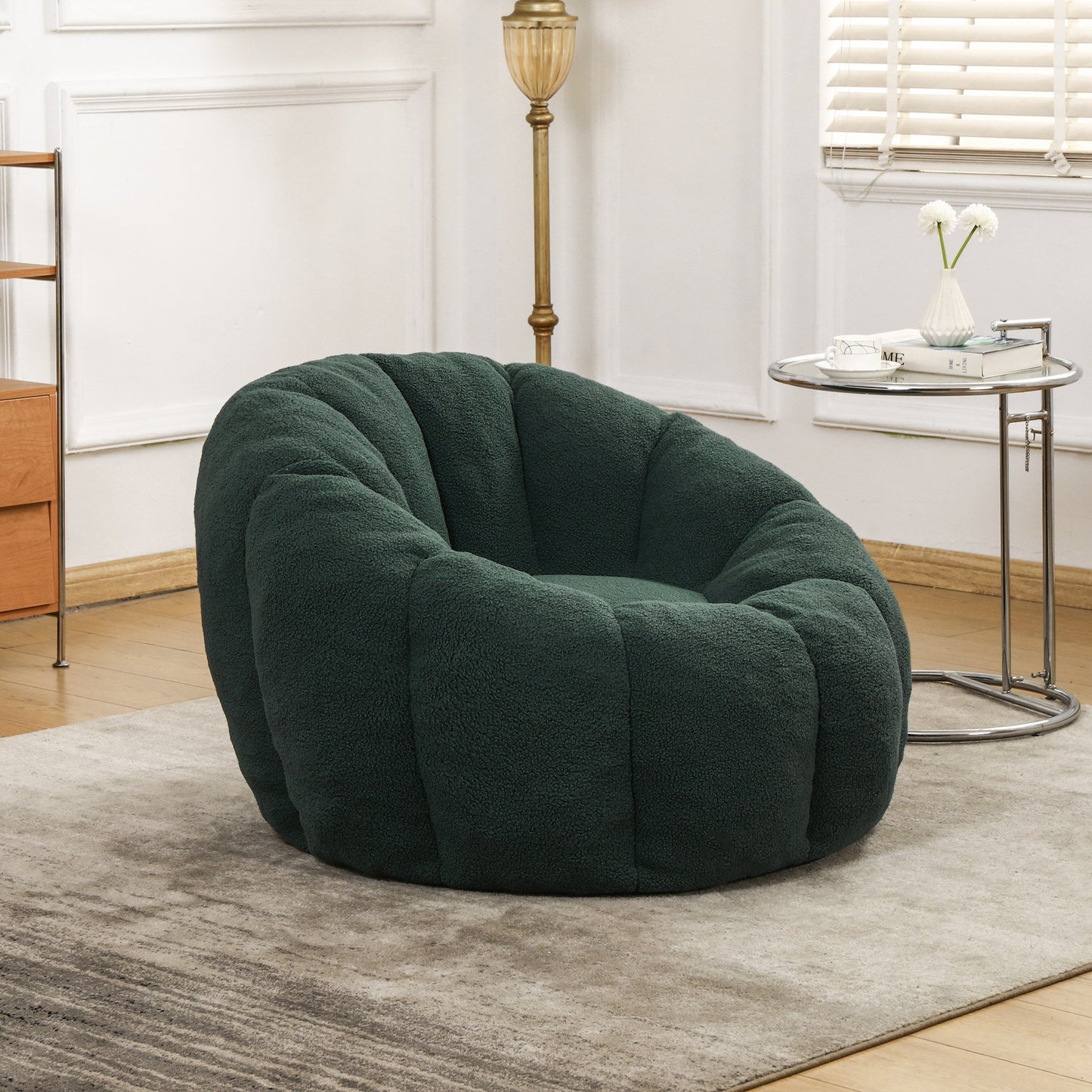Forest green teddy fleece accent chair beside a side table, chair only — Green / 1-Seat