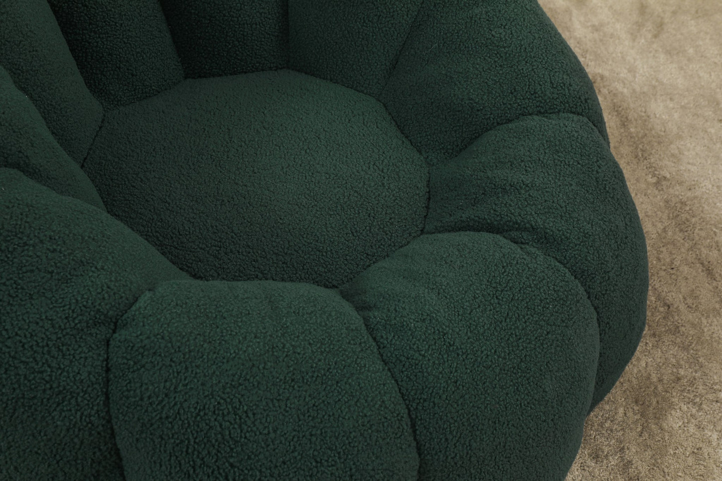 Close-up of the deep bucket seat and channel tufting — Green / 1-Seat