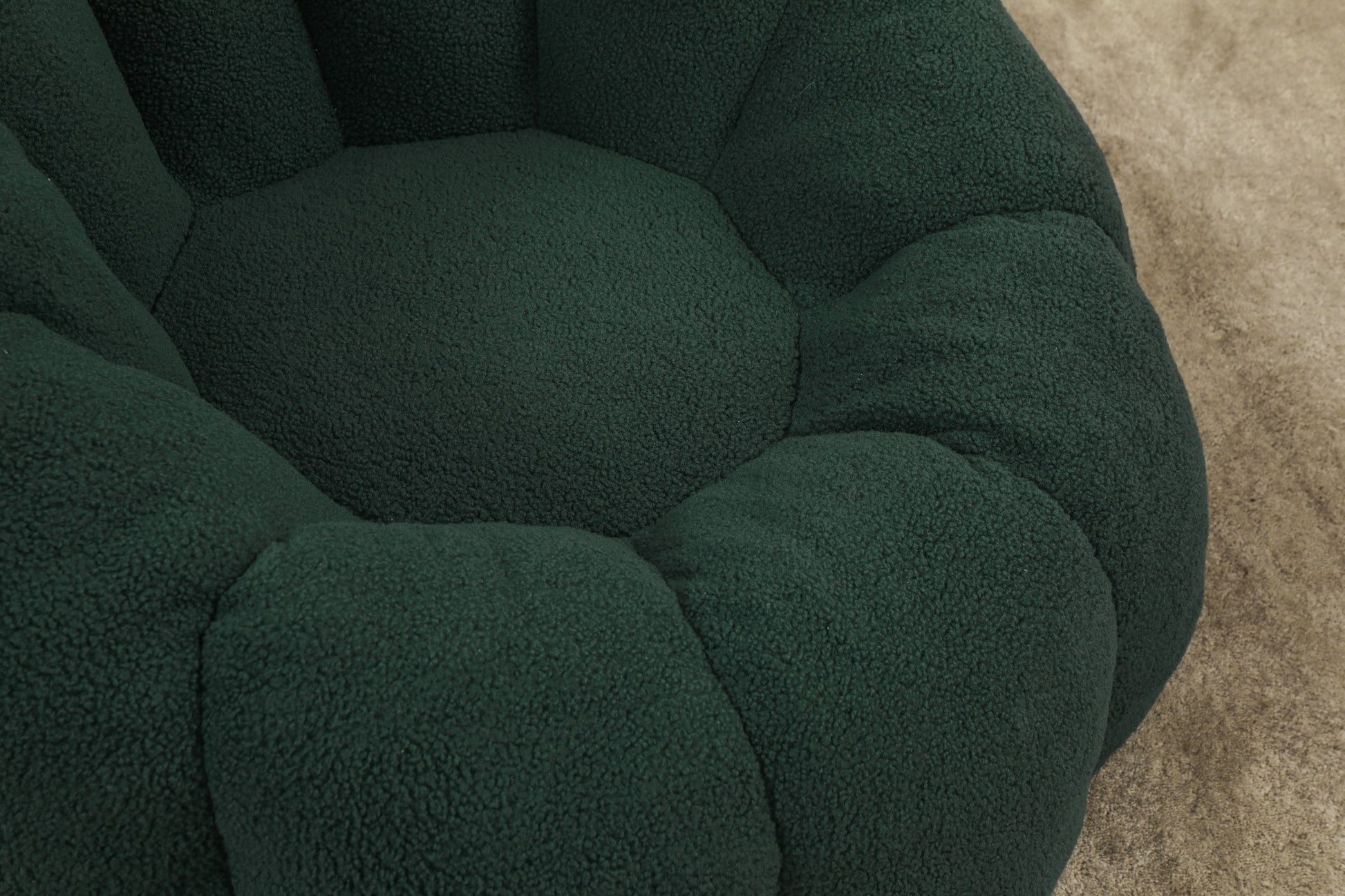 Close-up of the deep bucket seat and channel tufting — Green / 1-Seat