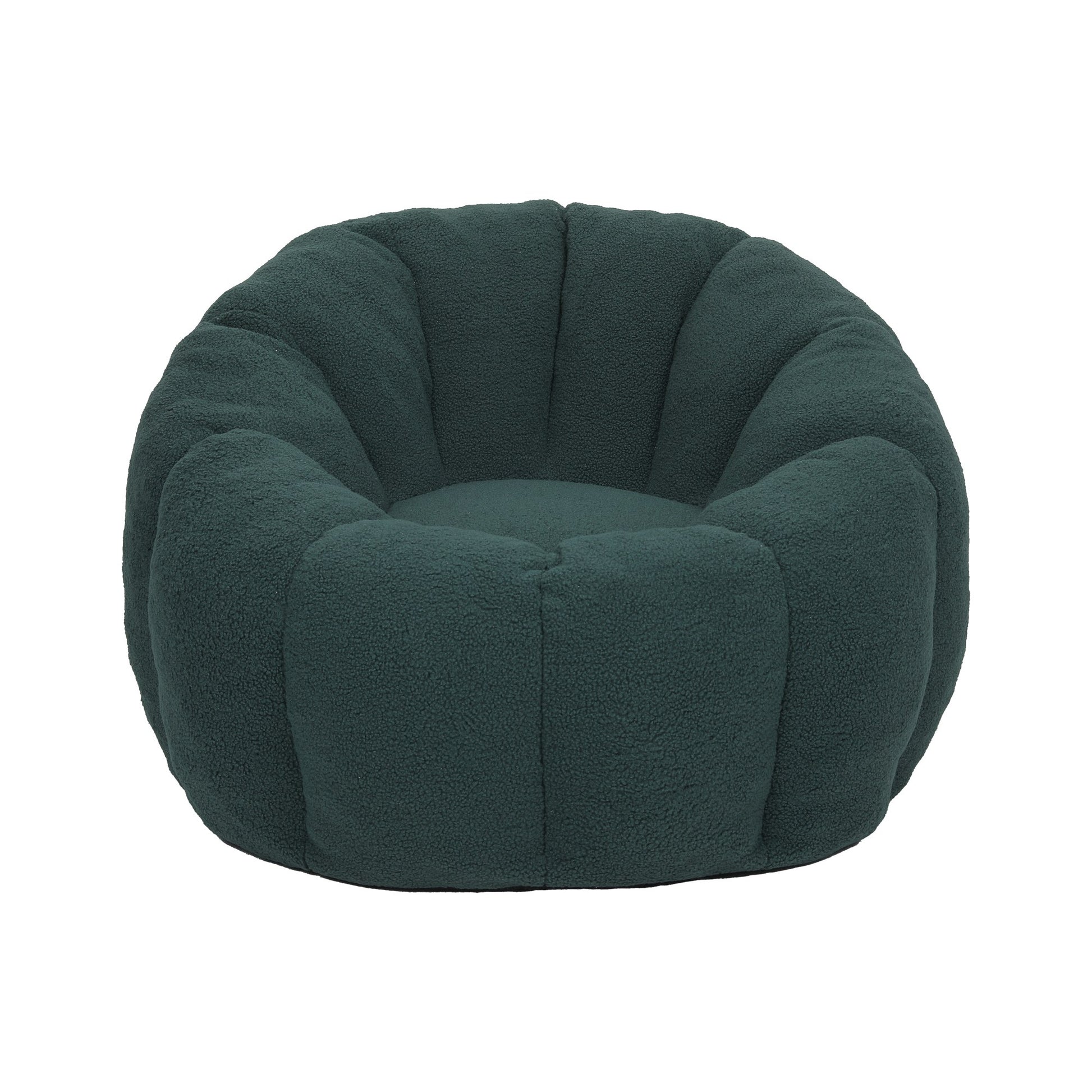 Forest green teddy fleece accent chair, front three-quarter studio view — Green / 1-Seat