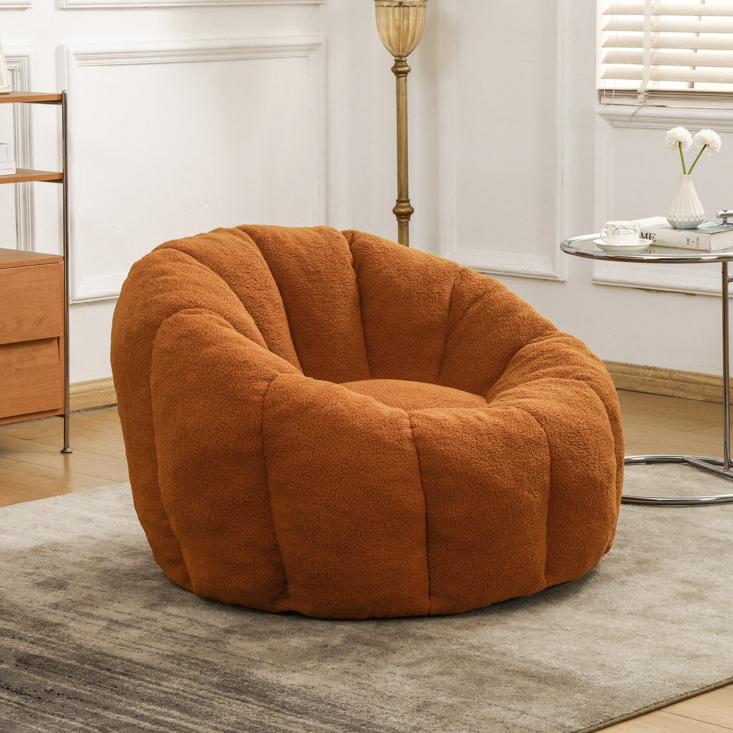 Burnt orange teddy fleece accent chair beside a side table, chair only — Burnt Orange / 1-Seat