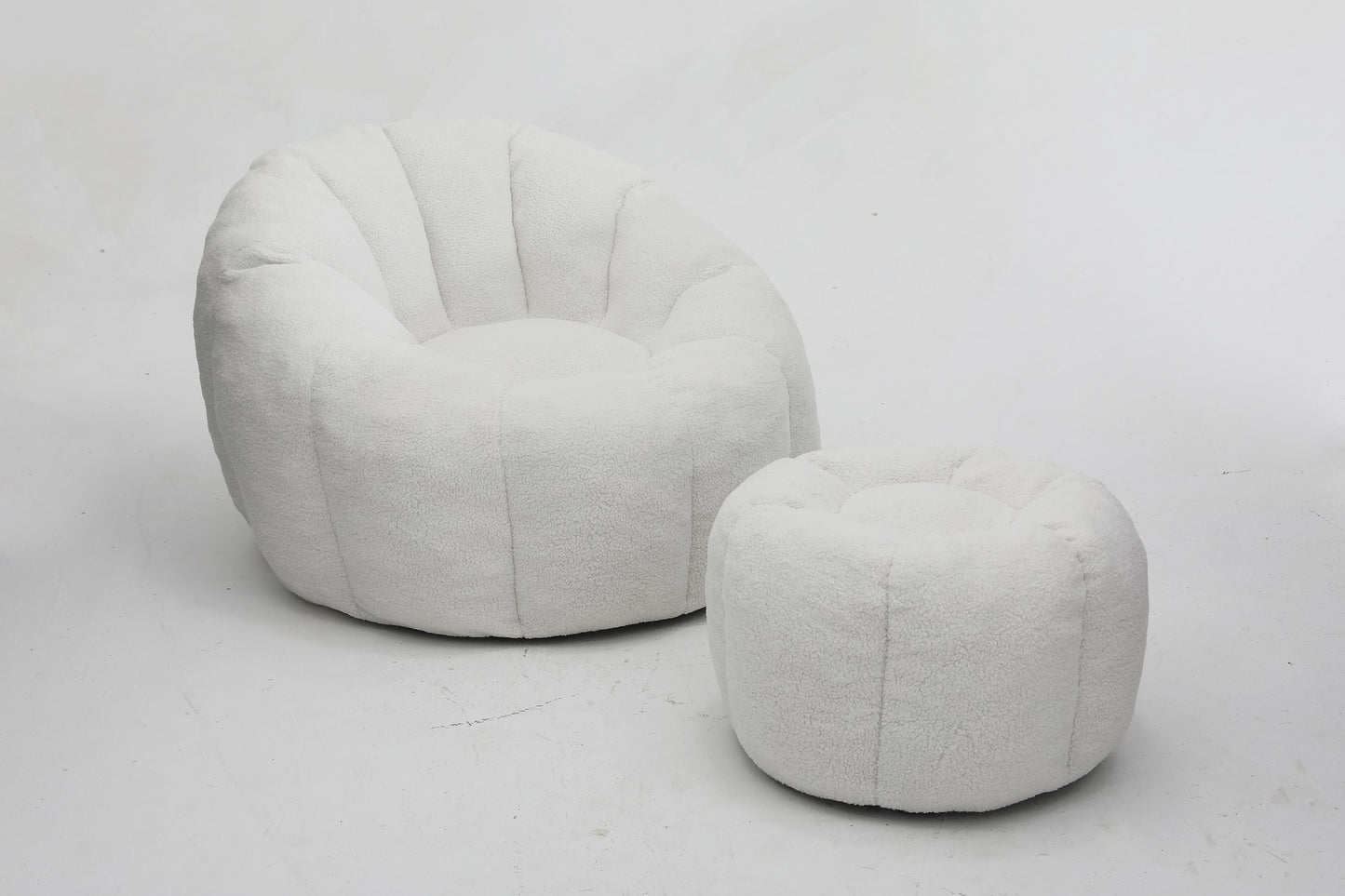 White teddy fleece accent chair with its ottoman, front three-quarter studio view — White / 1-Seat + 1 Ottoman