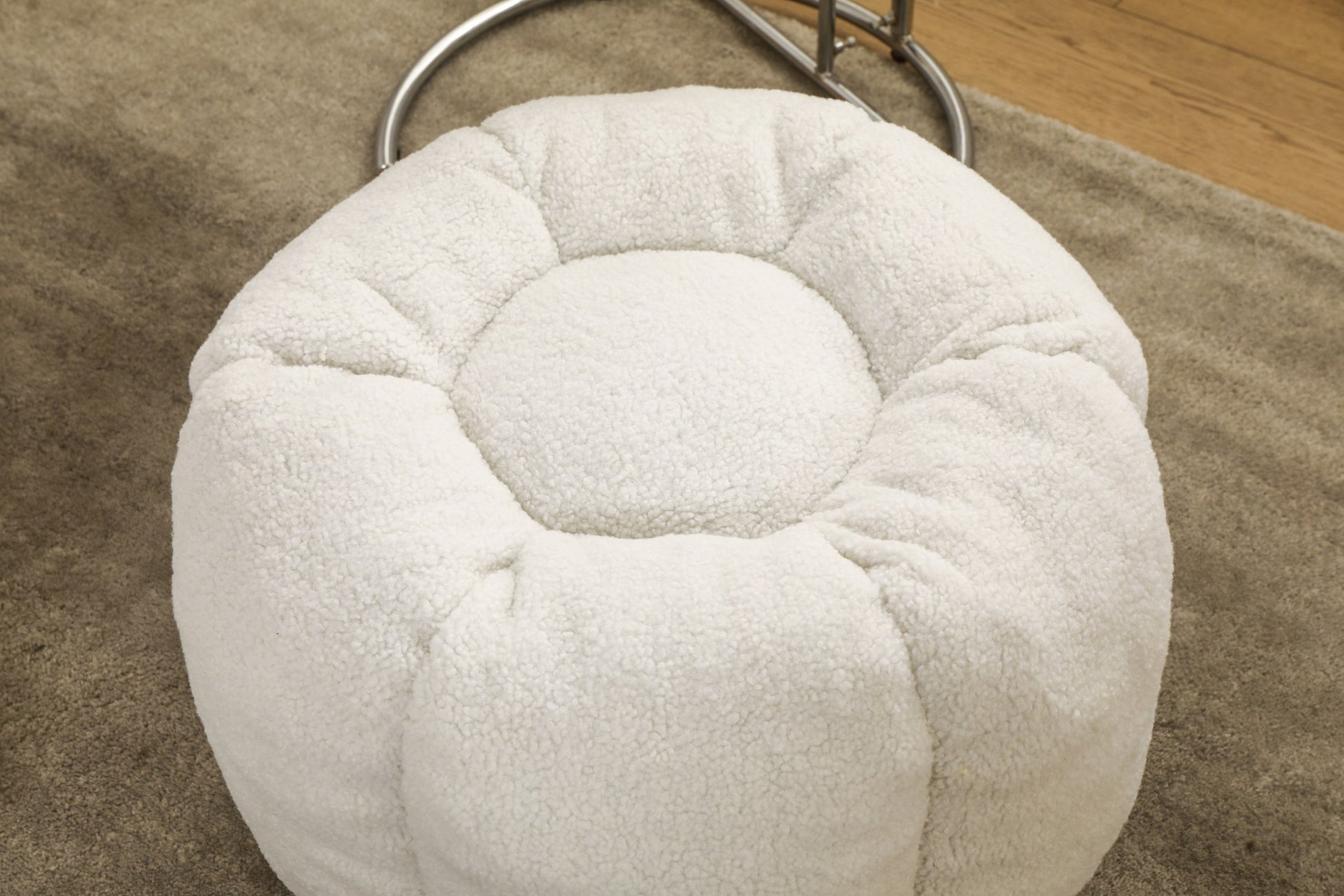 Top view of the matching white teddy fleece ottoman — White / 1-Seat + 1 Ottoman