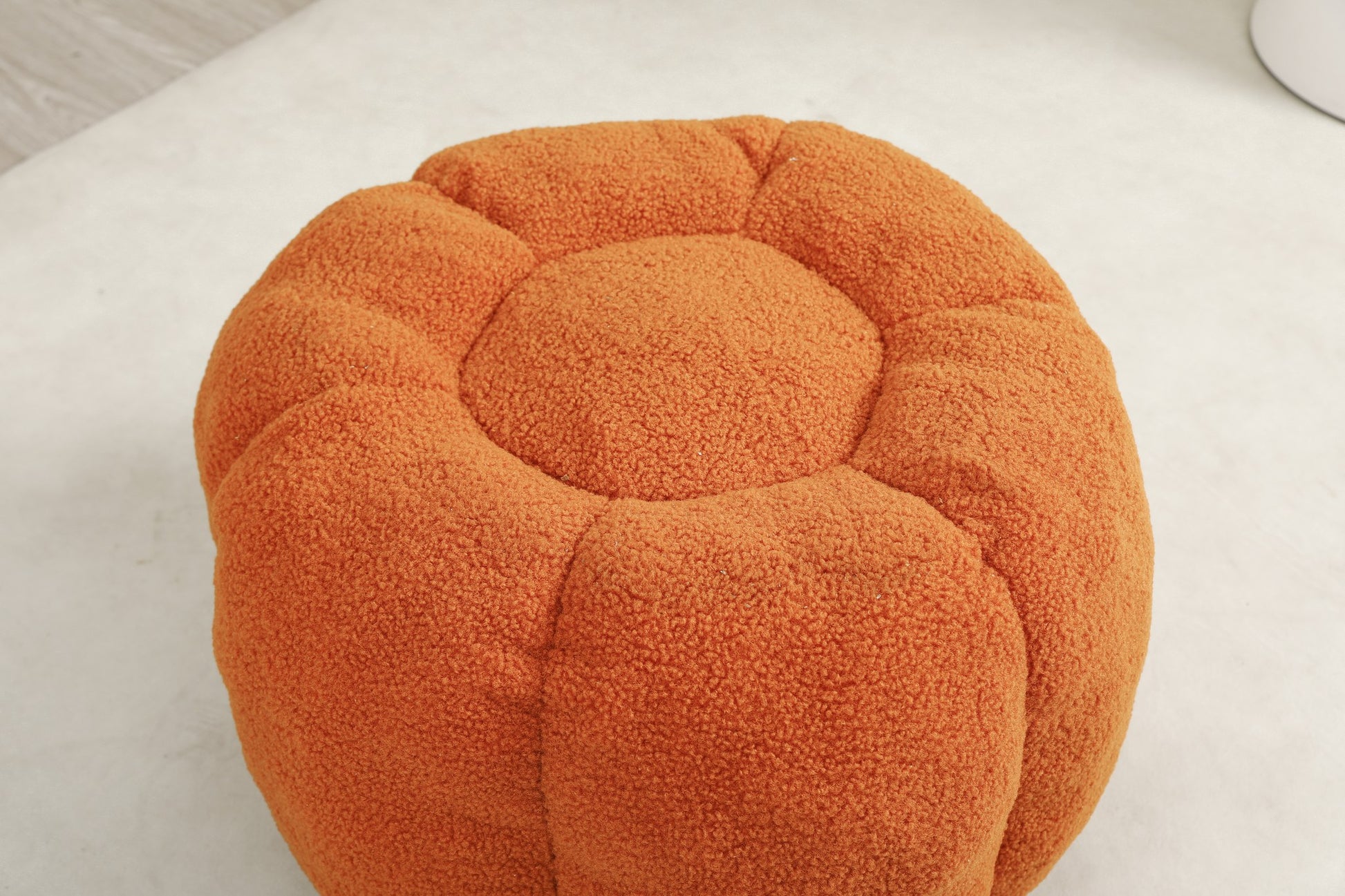 Top view of the matching pumpkin orange teddy fleece ottoman — Pumpkin Orange / 1-Seat + 1 Ottoman