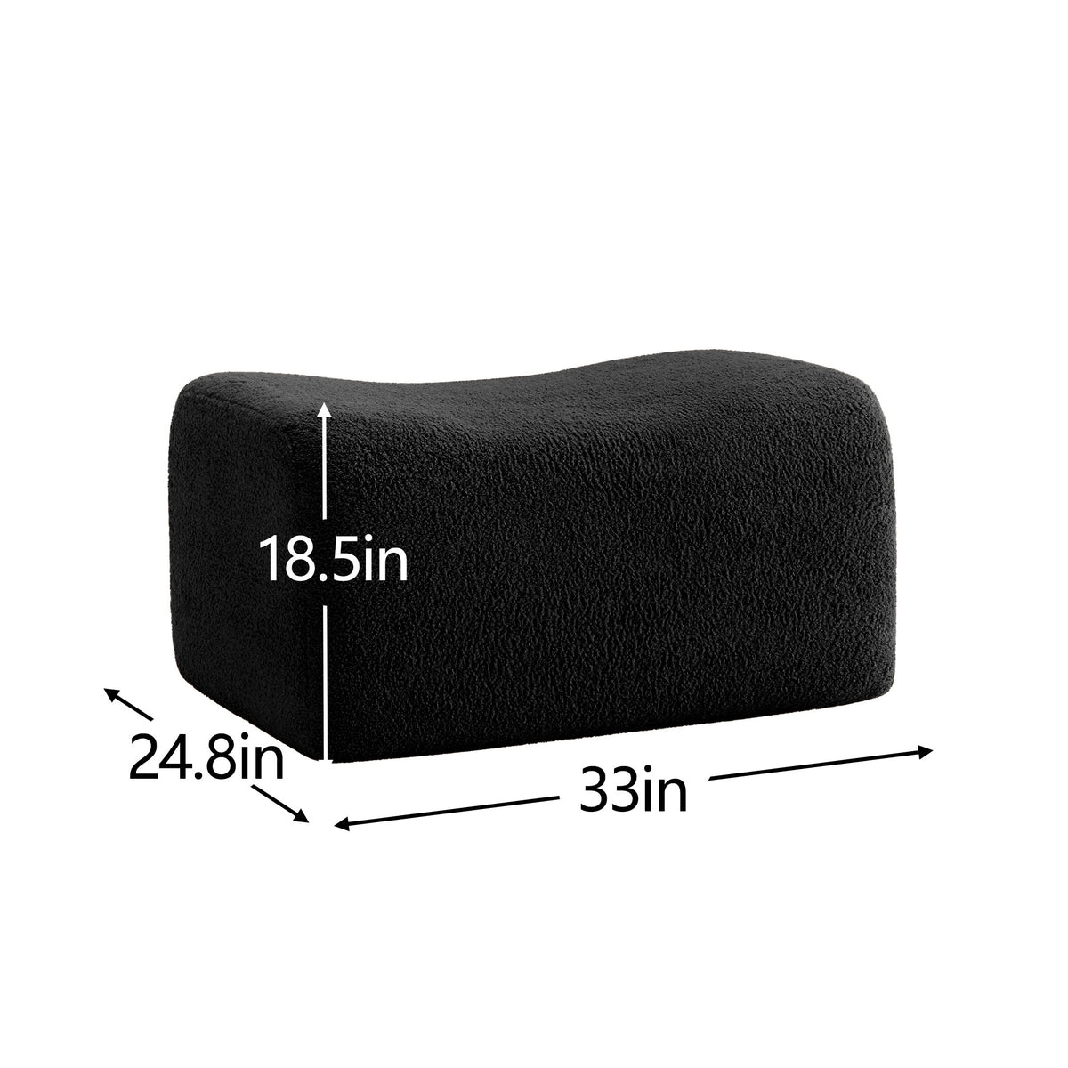 Ottoman dimensions for the Black teddy fleece boneless sofa, 1-seat with one ottoman set — dimensions — Black / 1-Seat + 1 Ottoman