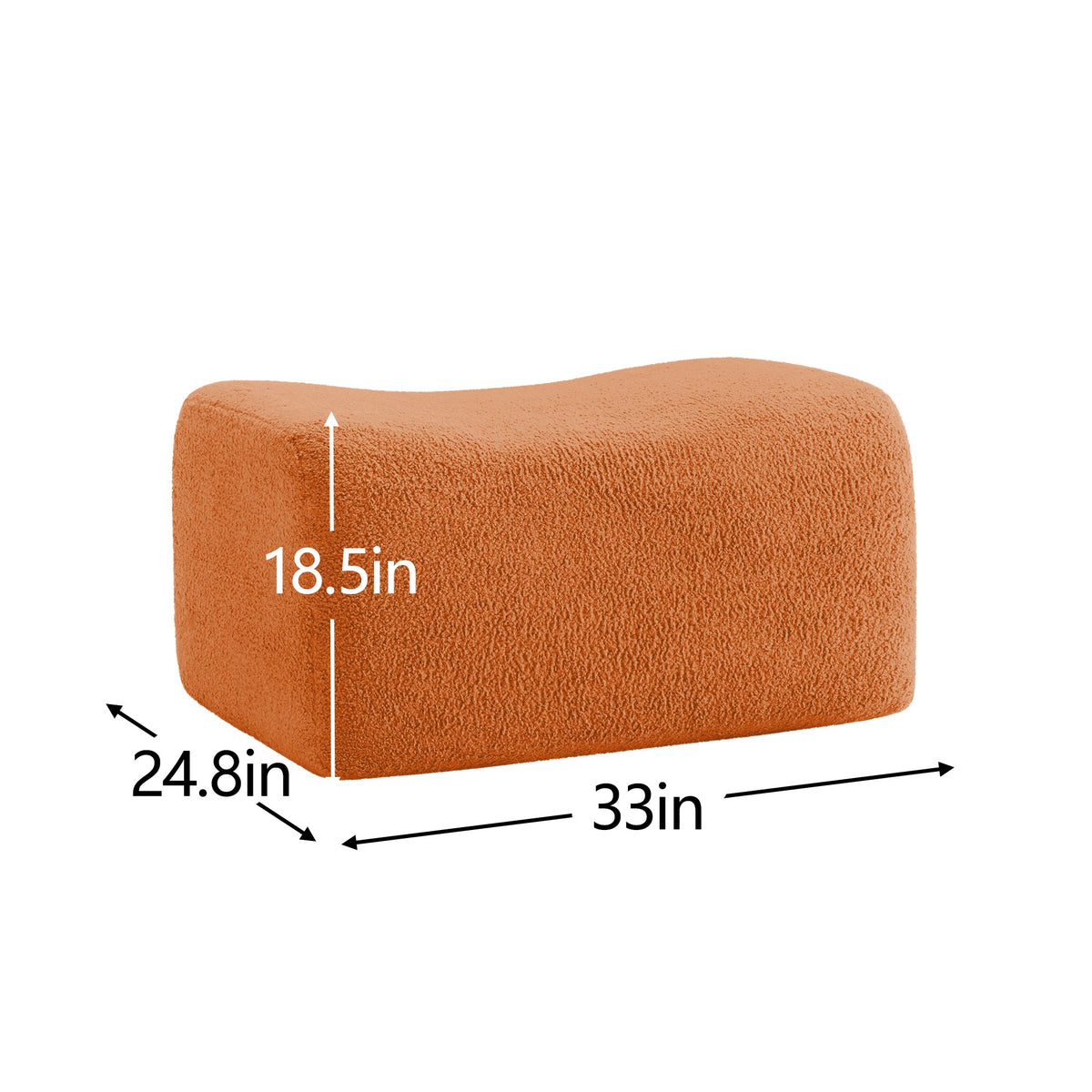 Ottoman dimensions for the Orange teddy fleece boneless sofa, 1-seat with one ottoman set — dimensions — Orange / 1-Seat + 1 Ottoman
