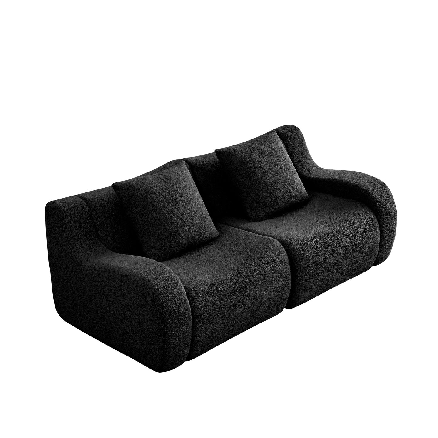 Black teddy fleece boneless sofa, 2-seat layout, 45 degree view on a white background — Black / 2-Seat