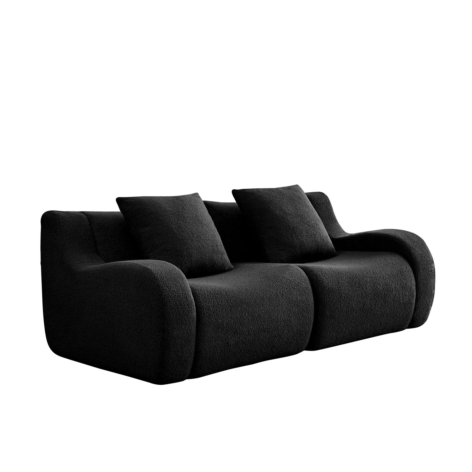 Black teddy fleece boneless sofa, 2-seat layout, side view on a white background — Black / 2-Seat