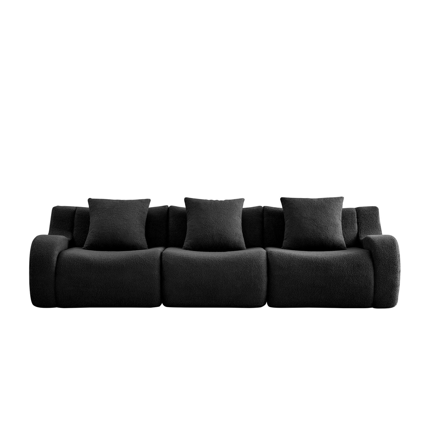 Black teddy fleece boneless sofa, 3-seat layout, 45 degree view on a white background — Black / 3-Seat