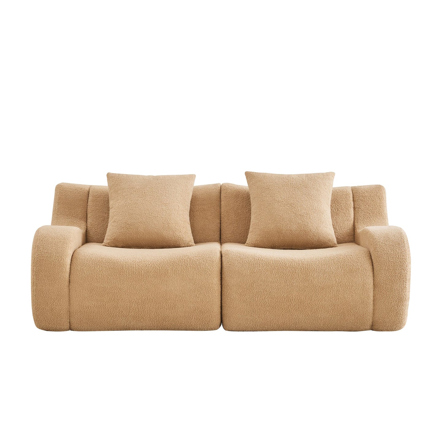 Camel teddy fleece boneless sofa, 2-seat layout, 45 degree view on a white background — Camel / 2-Seat