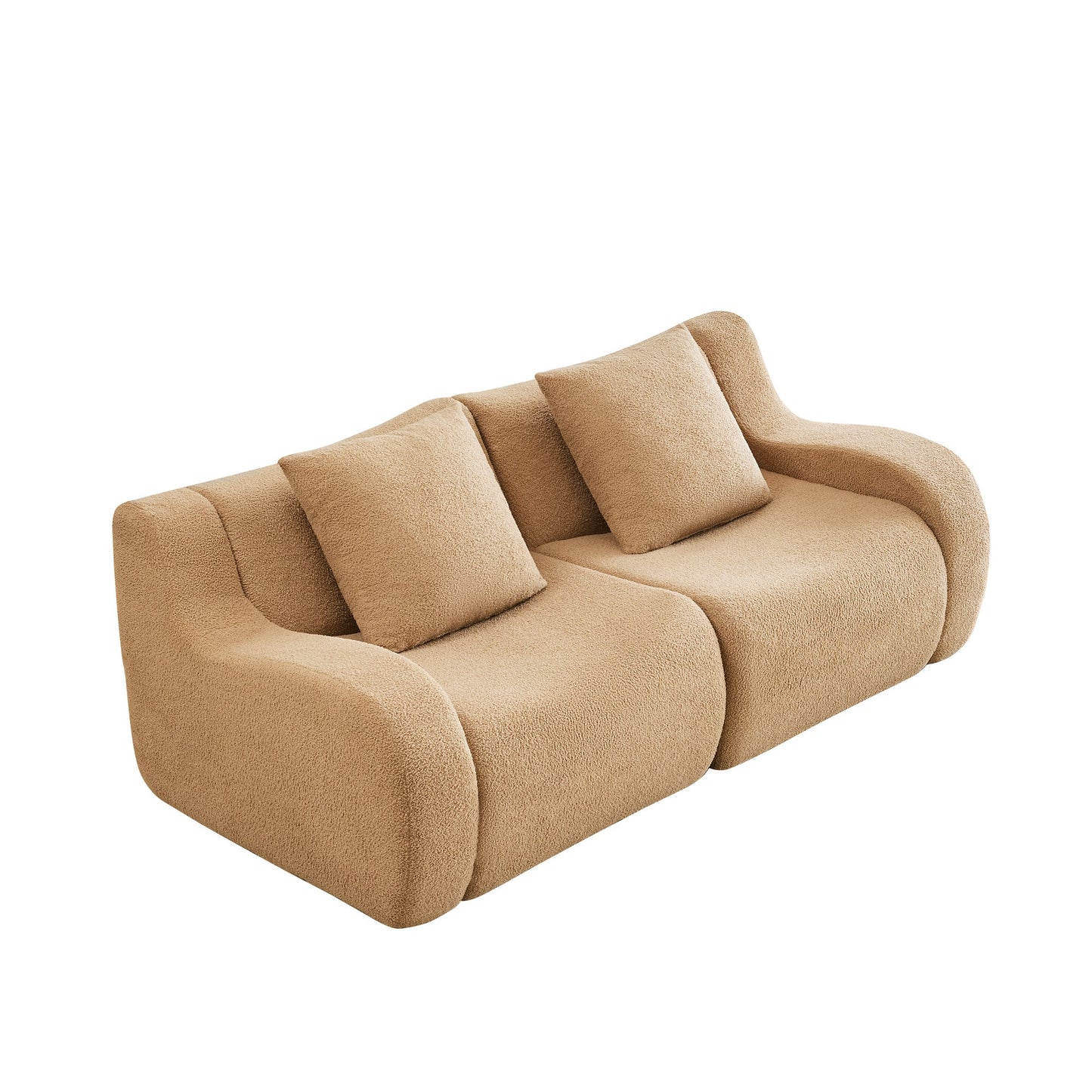 Camel teddy fleece boneless sofa, 2-seat layout, side view on a white background — Camel / 2-Seat