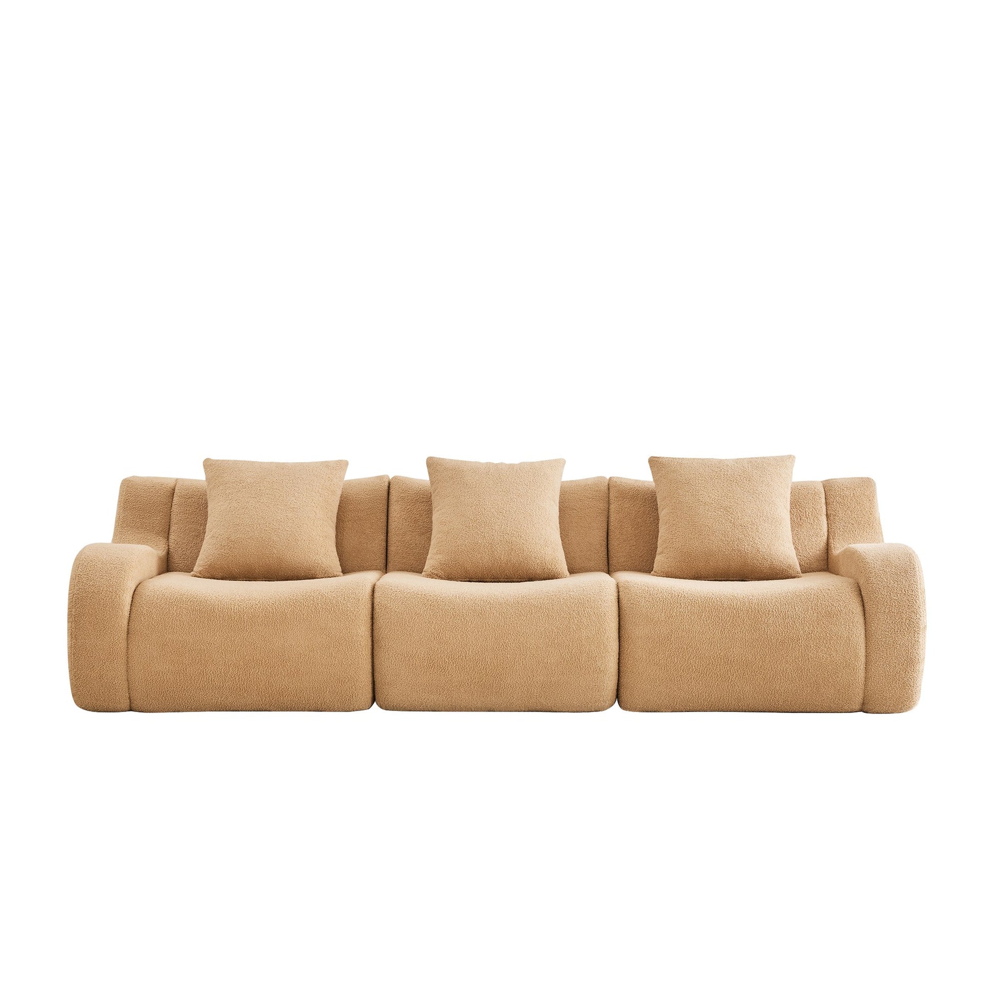 Camel teddy fleece boneless sofa, 3-seat layout, 45 degree view on a white background — Camel / 3-Seat