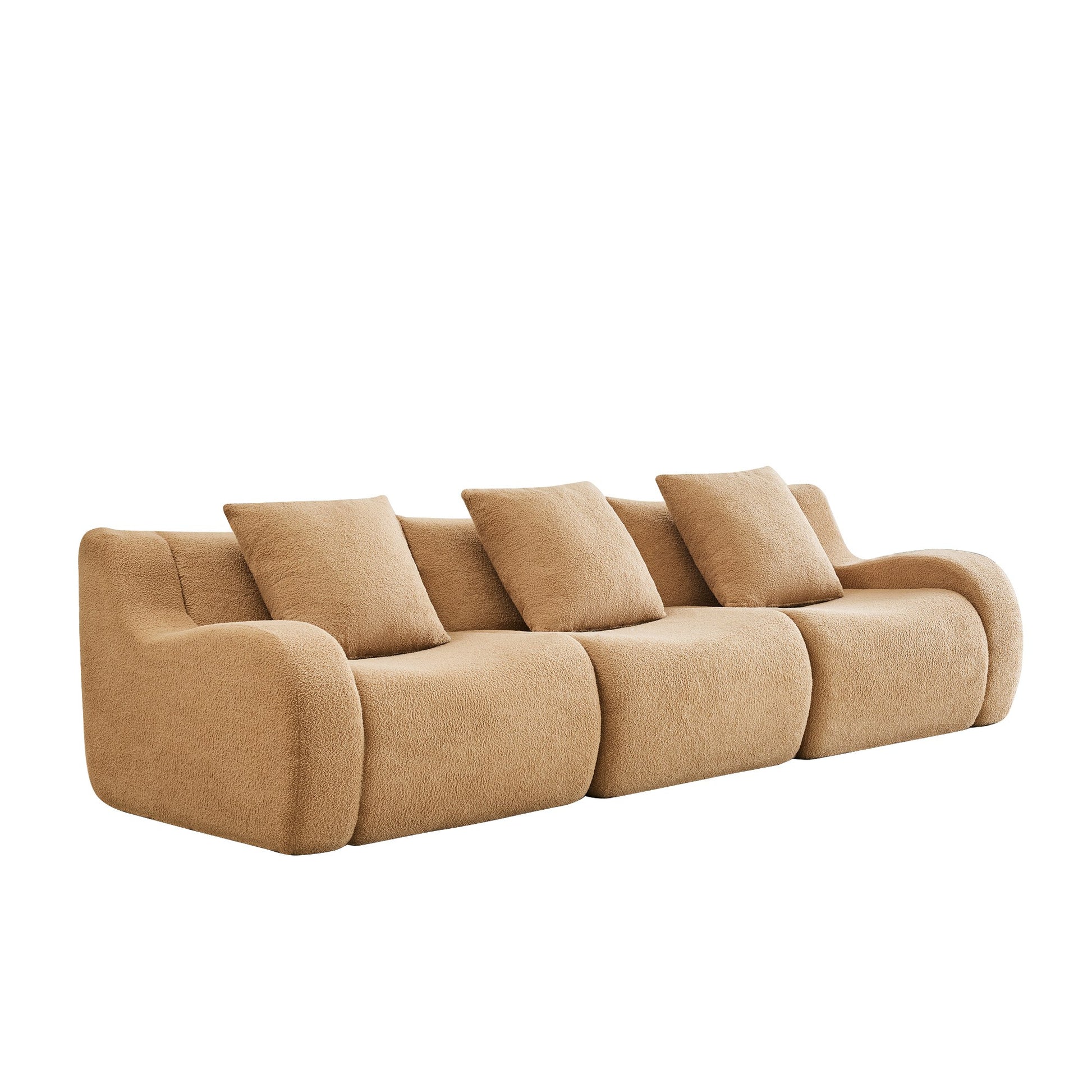 Camel teddy fleece boneless sofa, 3-seat layout, side view on a white background — Camel / 3-Seat