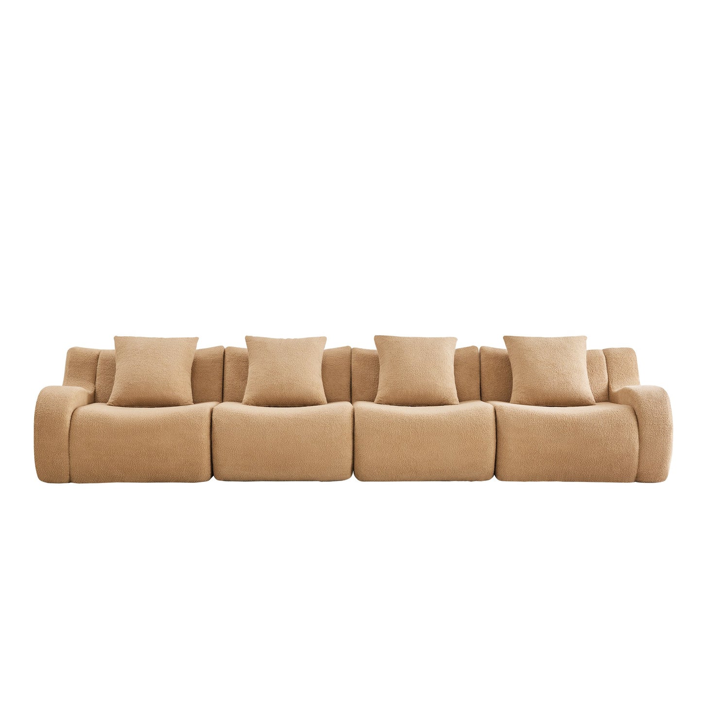 Camel teddy fleece boneless sofa, 4-seat layout, 45 degree view on a white background — Camel / 4-Seat