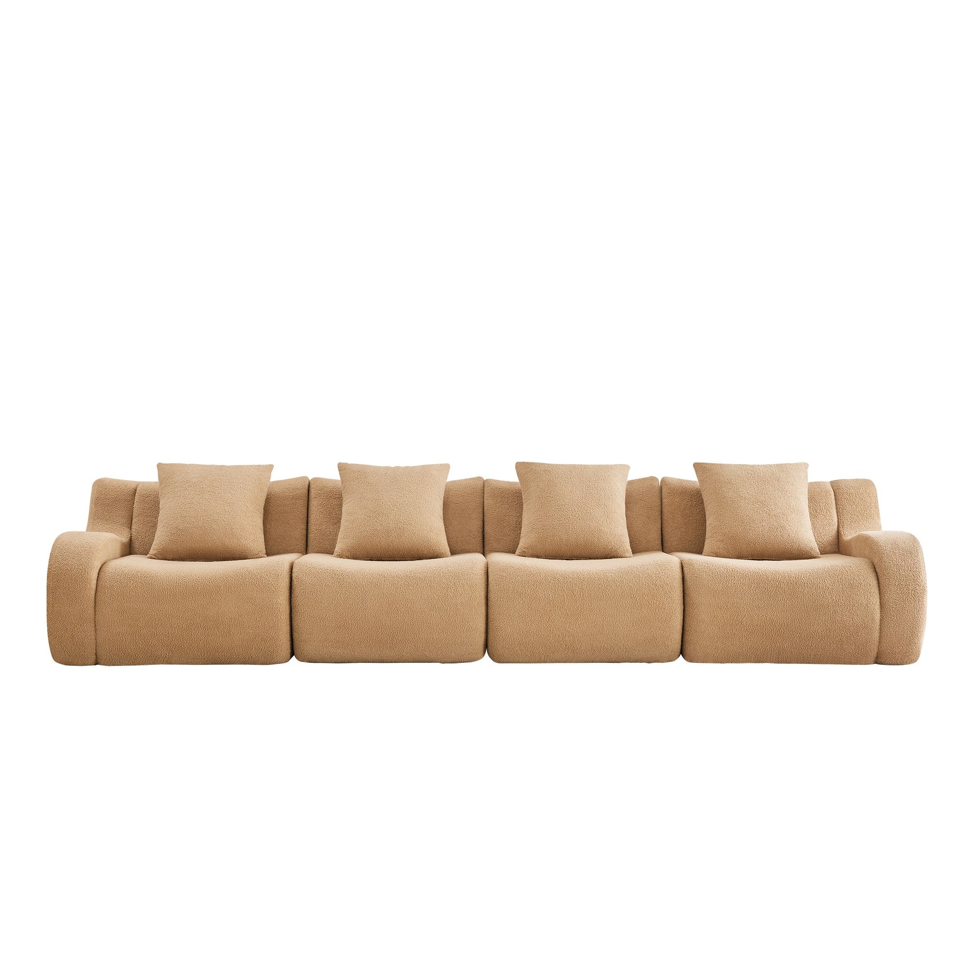 Camel teddy fleece boneless sofa, 4-seat layout, 45 degree view on a white background — Camel / 4-Seat