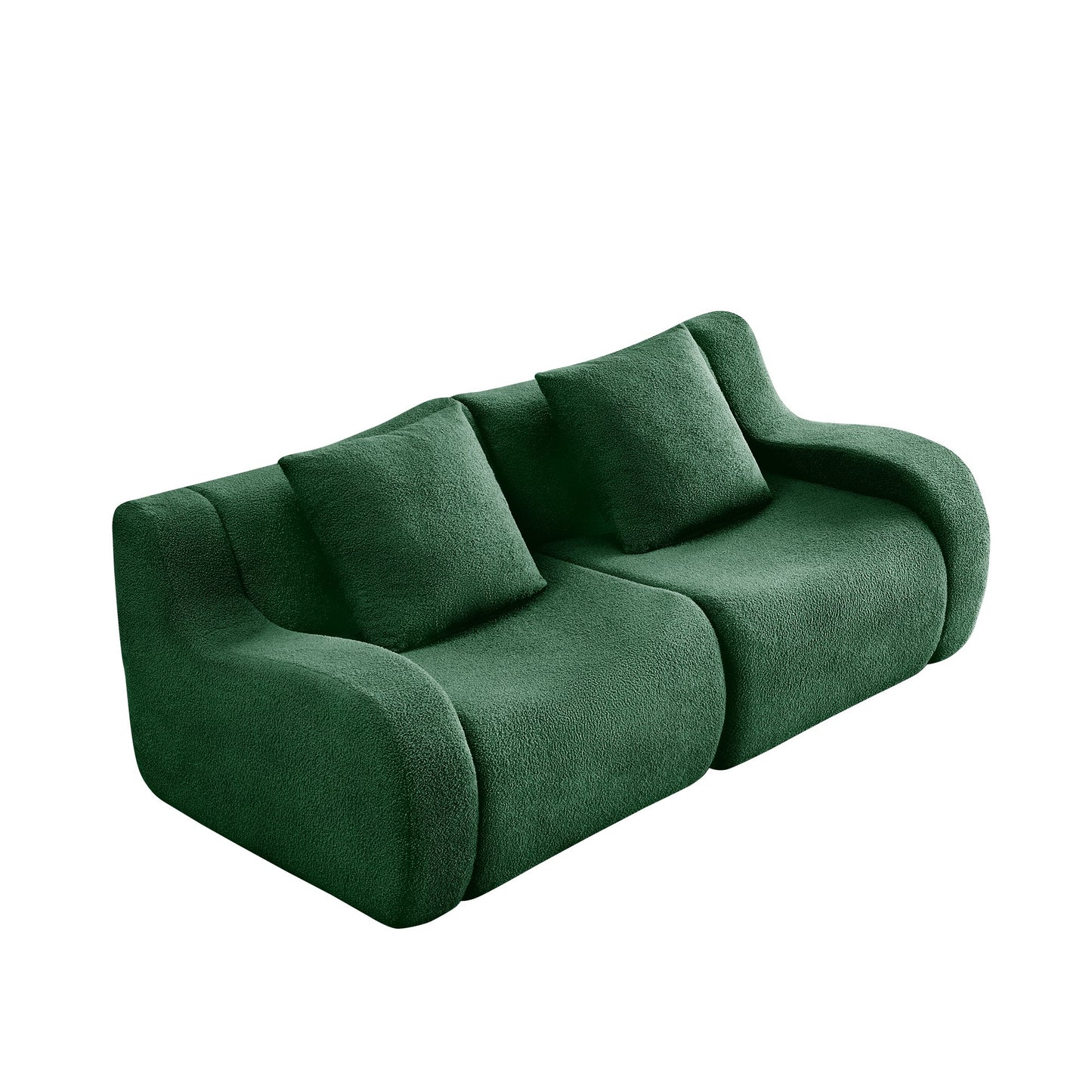 Green teddy fleece boneless sofa, 2-seat layout, 45 degree view on a white background — Green / 2-Seat